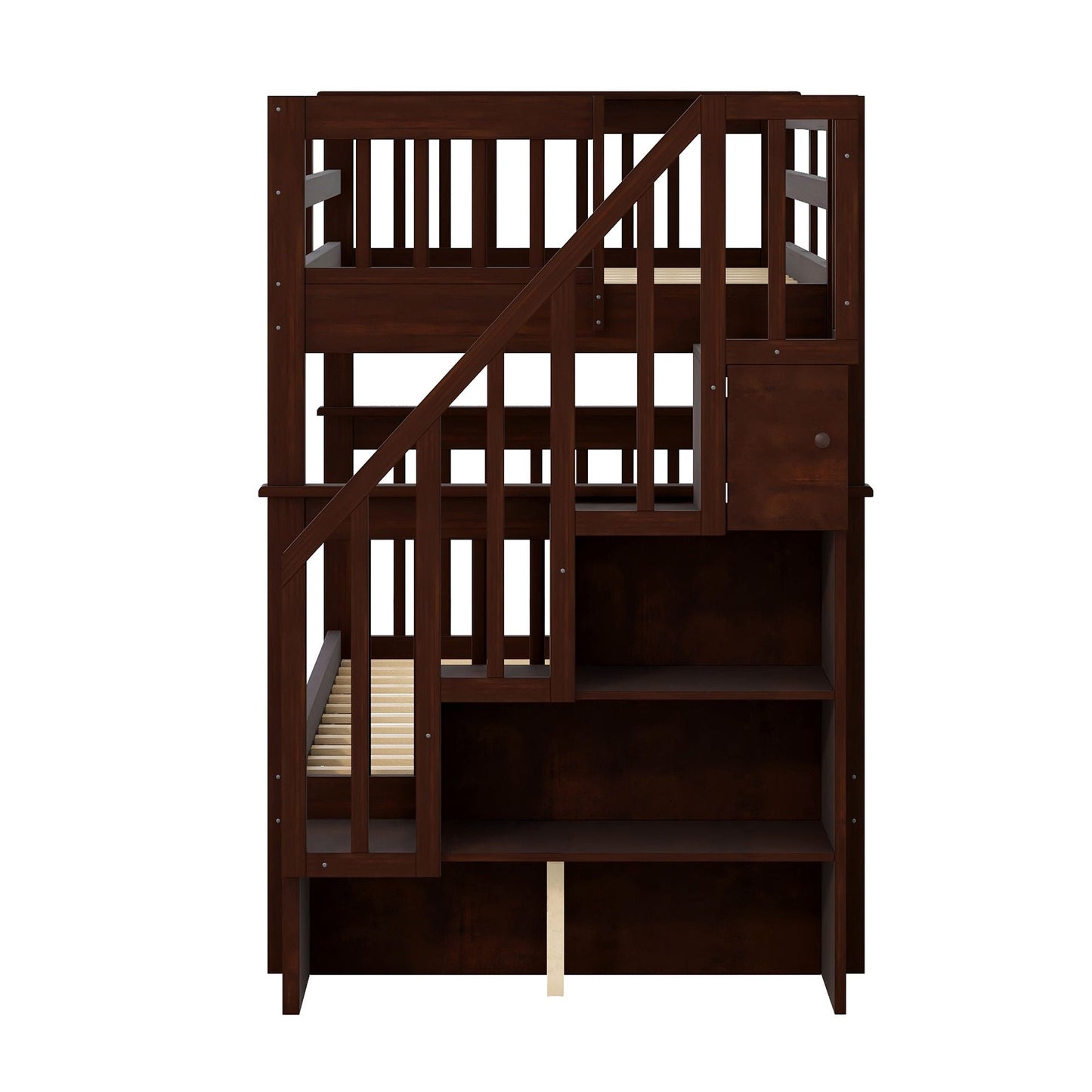 Staircase Storage Twin Over Twin Wood Bunk Bed, Espresso | Just Better Bunk Beds