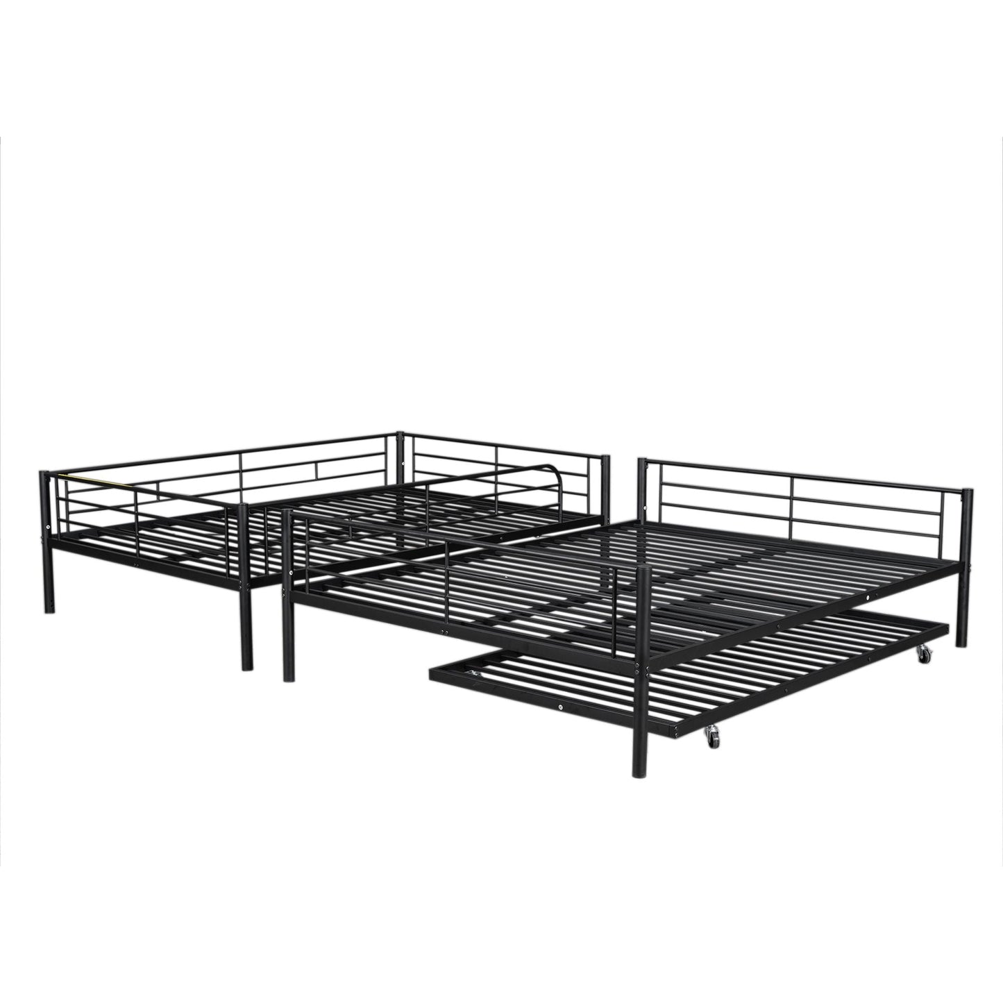 Space-Saving Full XL Over Queen Metal Bunk Bed with Trundle, Black | Just Better Bunk Beds
