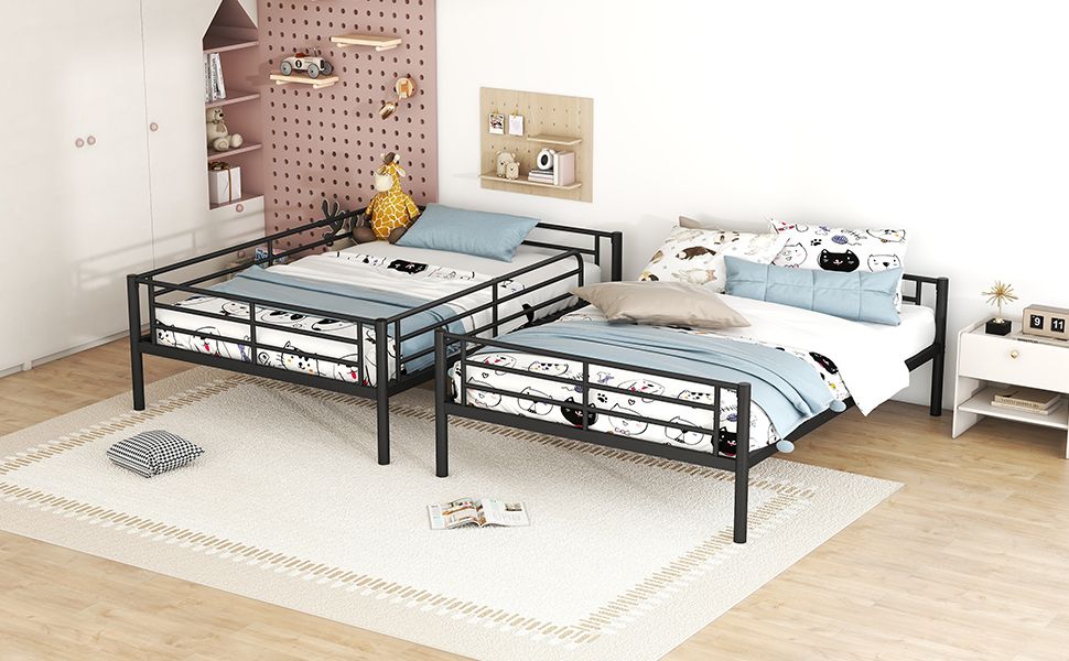 Heavy-Duty Full Over Full Metal Bunk Bed with Safety Guardrails and Ladder, Space-Saving Design, Black | Just Better Bunk Beds