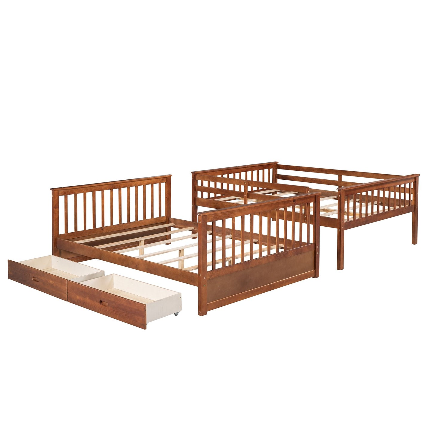 Shared Room Solution Full Over Full Wood Bunk Bed with Ladders and Storage Drawers, Walnut | Just Better Bunk Beds
