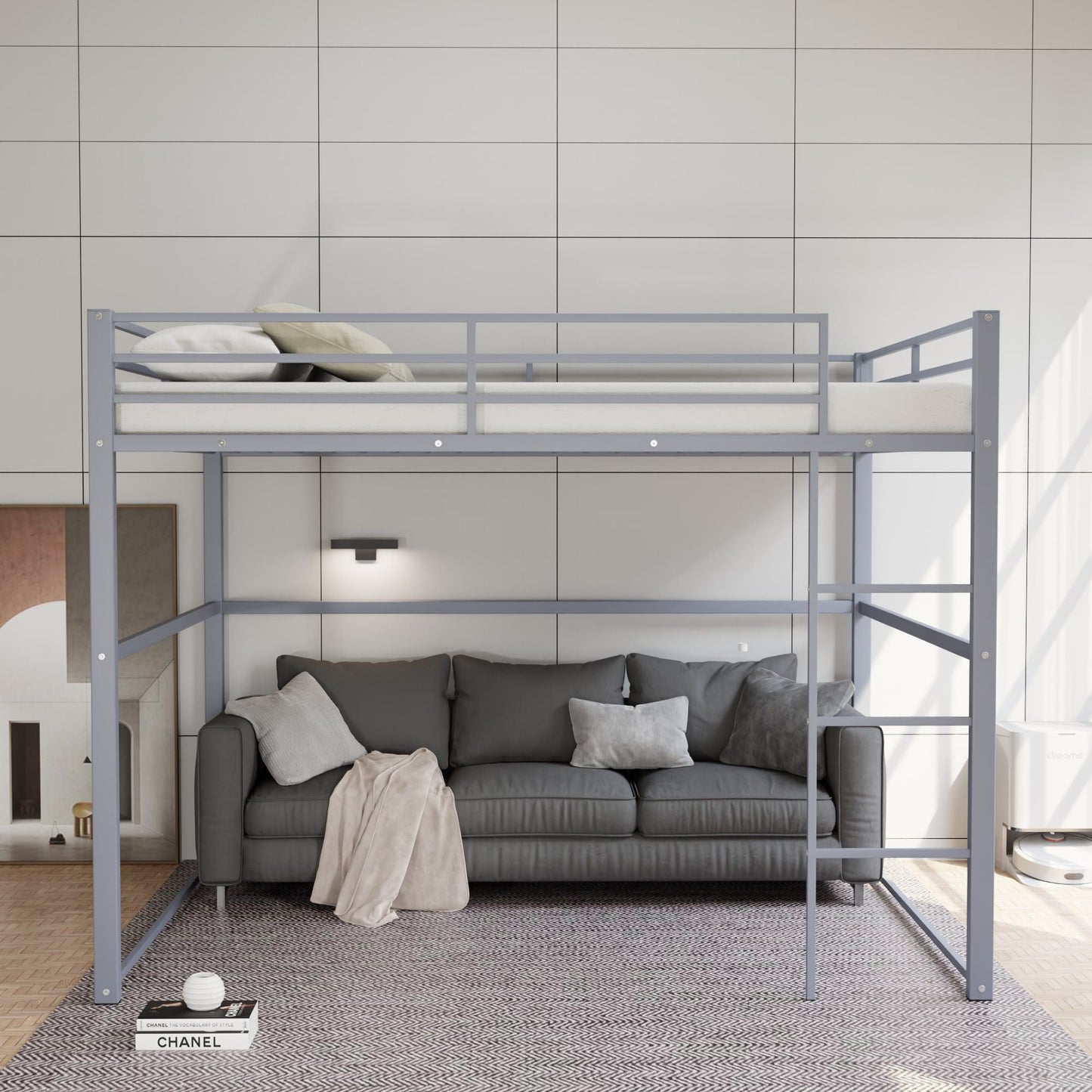 Heavy-Duty Full Metal Loft Bed with Guard Rails and Ladder, Gray | Just Better Bunk Beds