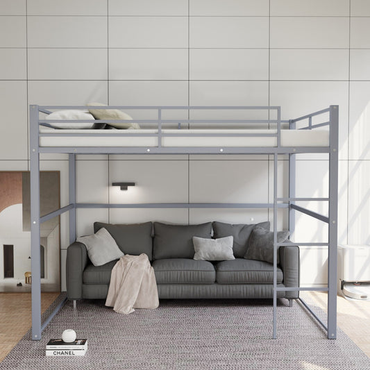 Heavy-Duty Full Metal Loft Bed with Guard Rails and Ladder, Gray | Just Better Bunk Beds