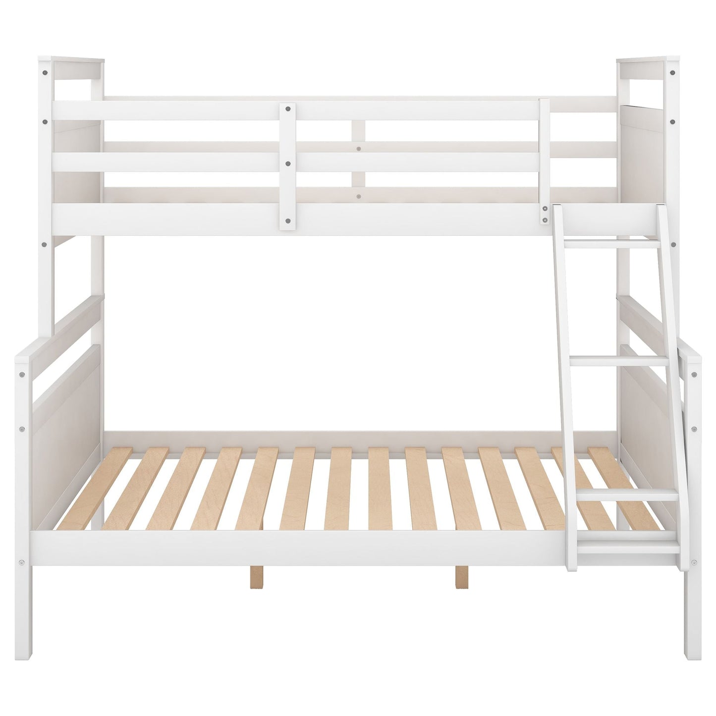 Kids Bedroom Twin Over Full Wood Bunk Bed with Ladder and Safety Guardrail, Gray | Just Better Bunk Beds