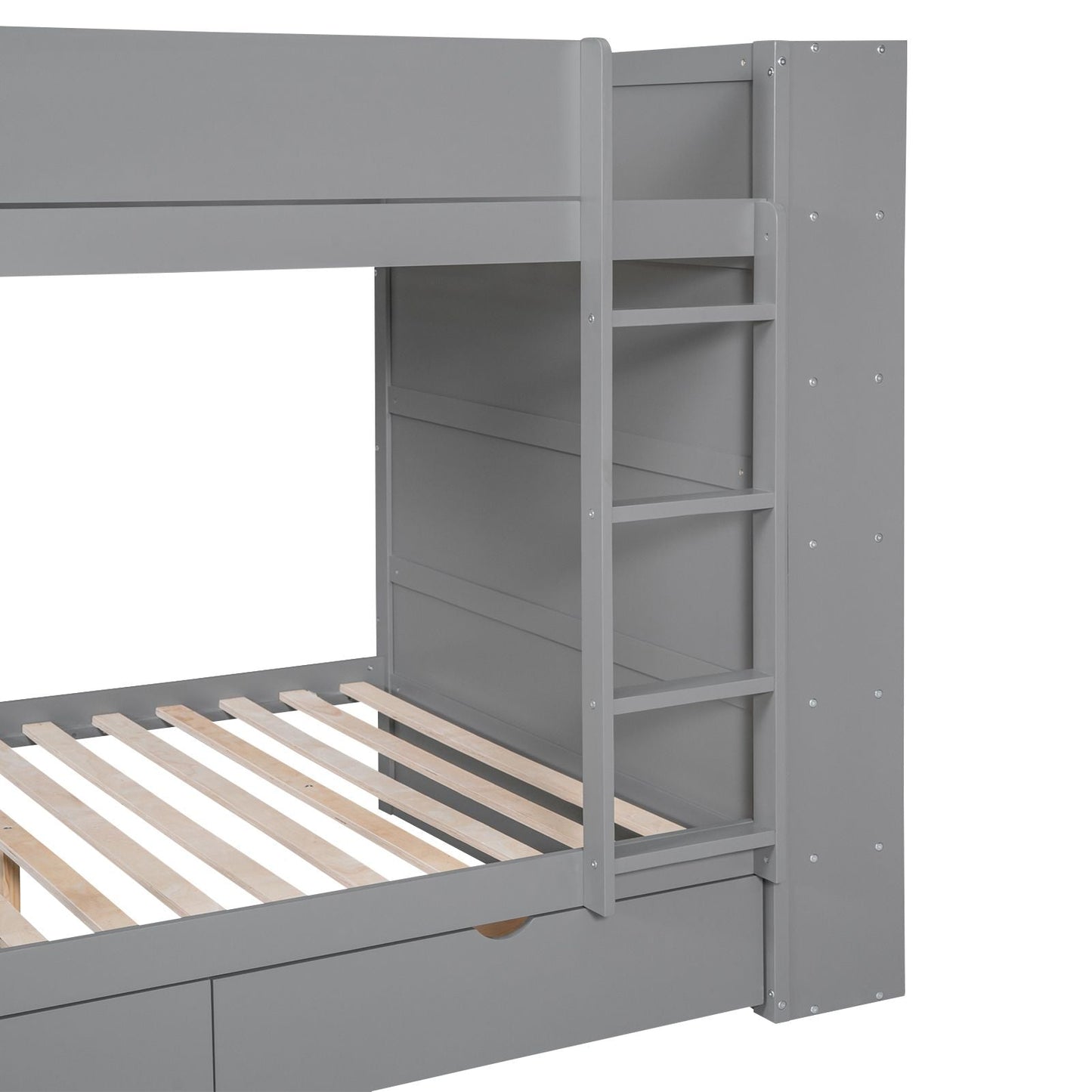 Storage Full Over Full Wood Bunk Bed with 2 Drawers and Multi-Layer Cabinet, Gray | Just Better Bunk Beds