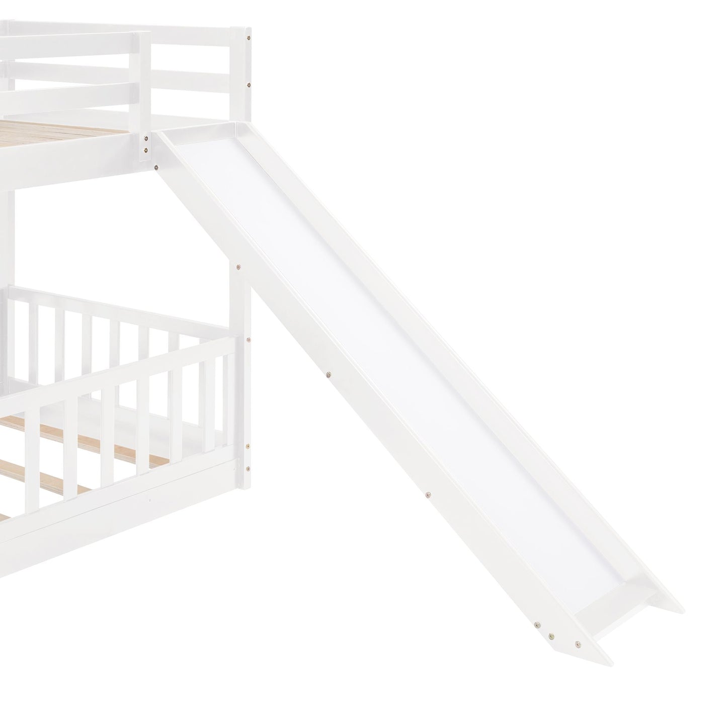 Twin Over Twin Bunk Bed with Slide and Ladder,  White