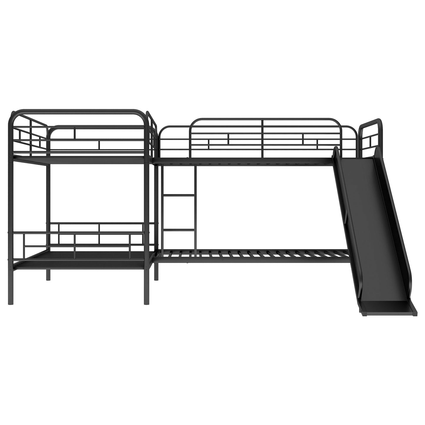 Twin Size L-Shaped Bunk Bed with Slide and Ladder,  Black