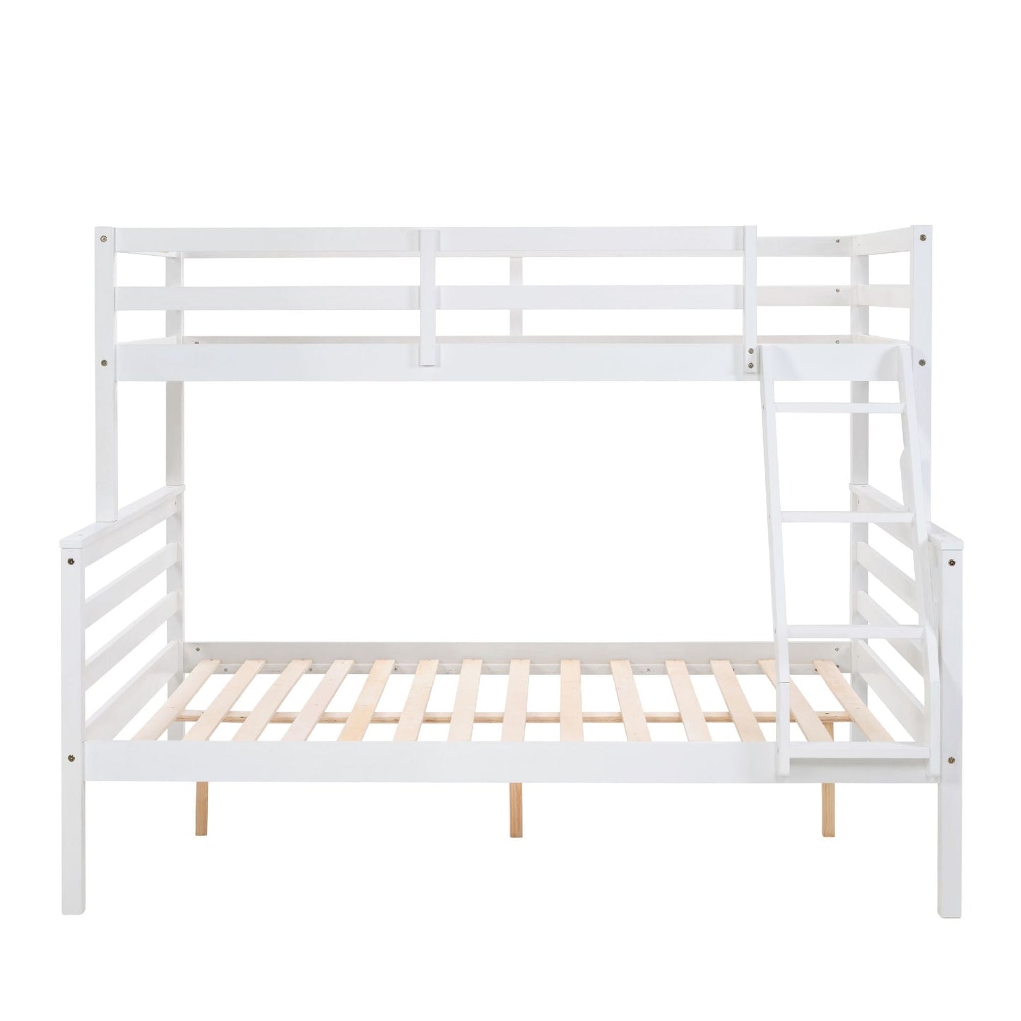 Shared Room Solution Twin Over Full Wood Bunk Bed, White with Ladder and High Guardrail | Just Better Bunk Beds