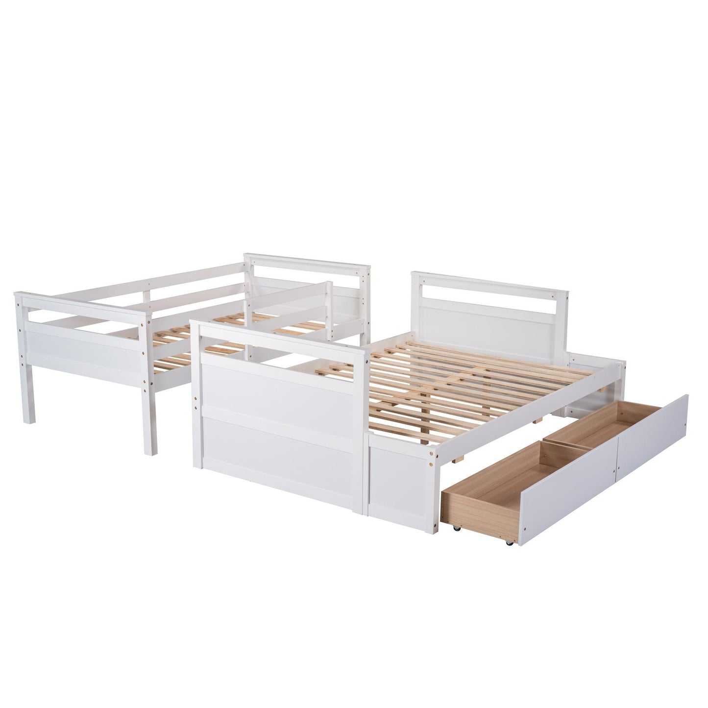 Space-Saving Twin Over Full Wood Bunk Bed with Storage, White | Just Better Bunk Beds