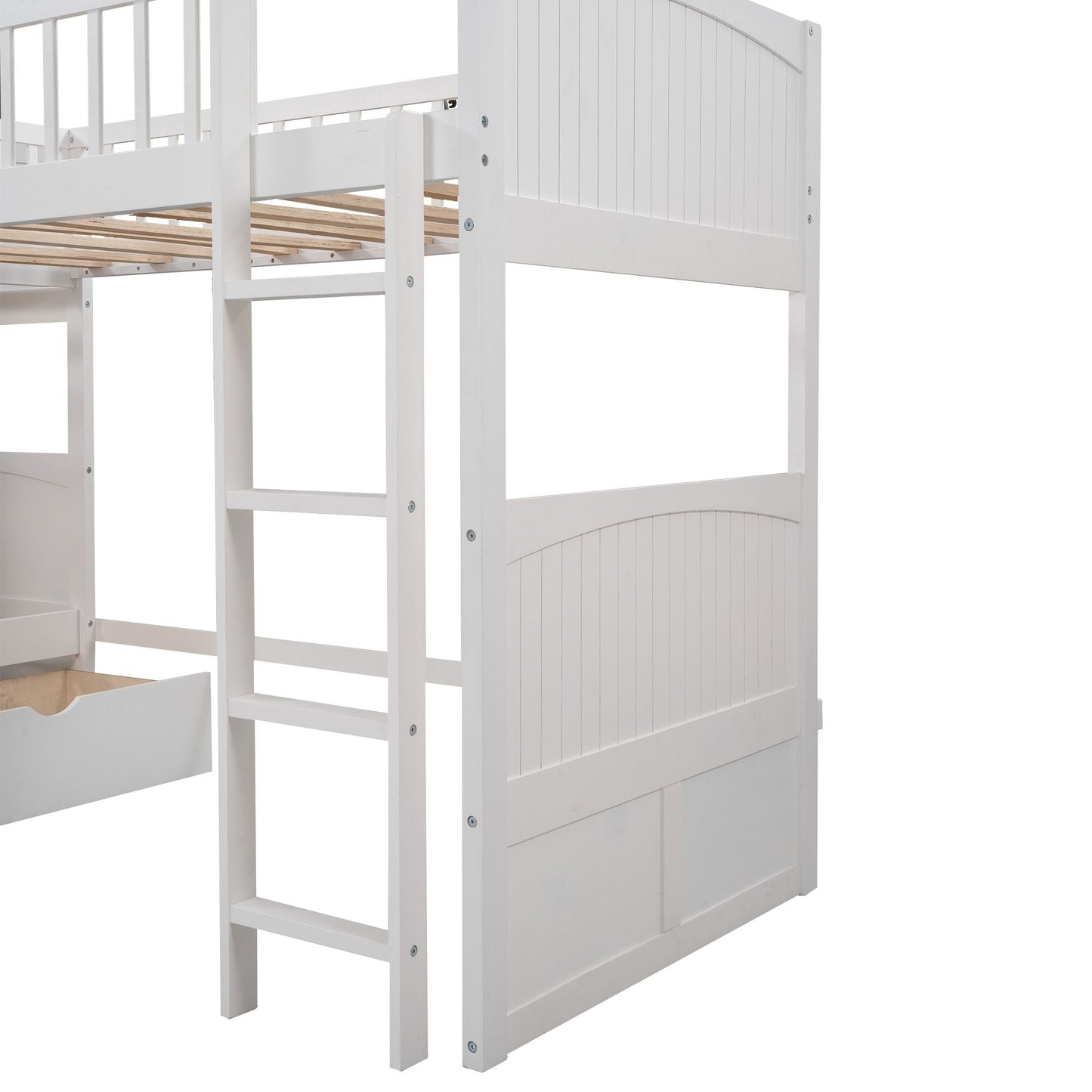 Loft Style Twin Wood Bunk Bed with Two Drawers, Gray | Just Better Bunk Beds