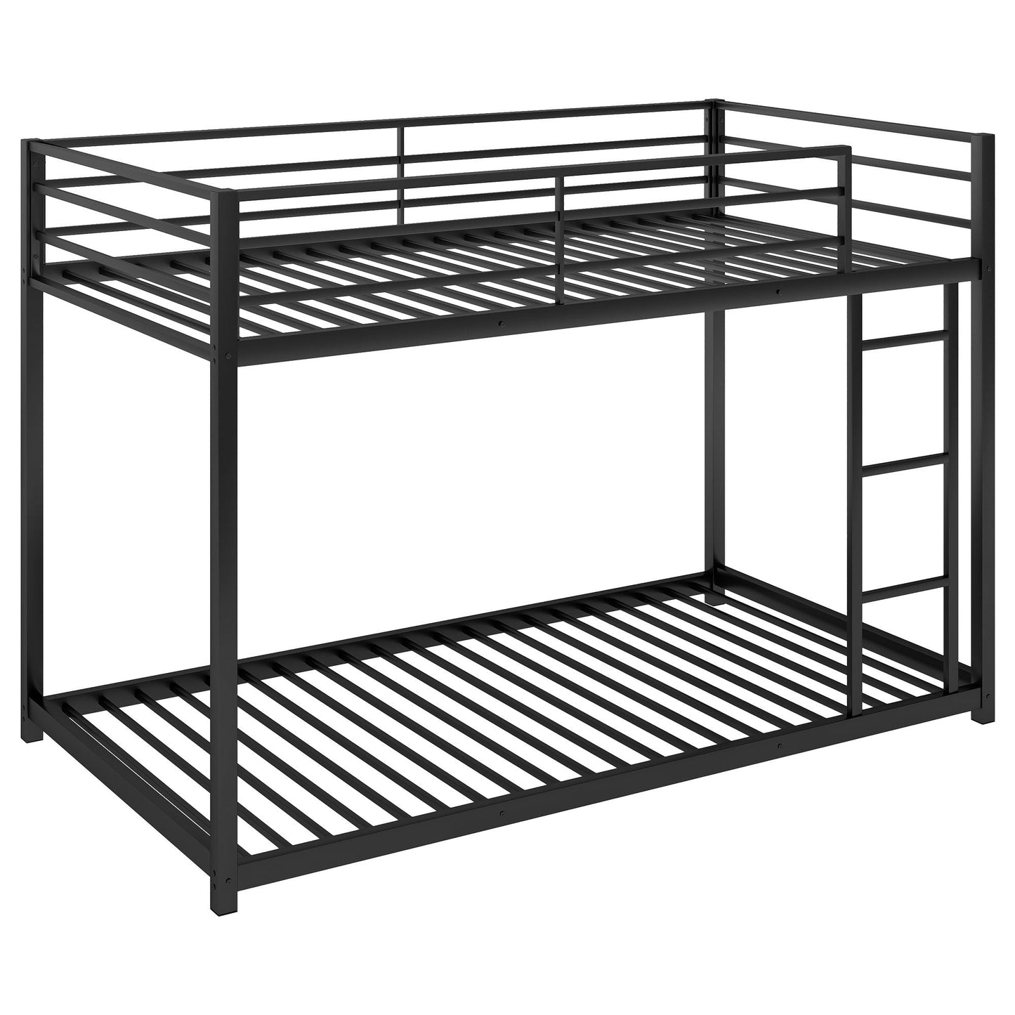 Low Profile Twin Over Twin Metal Bunk Bed with Ladder, White | Just Better Bunk Beds