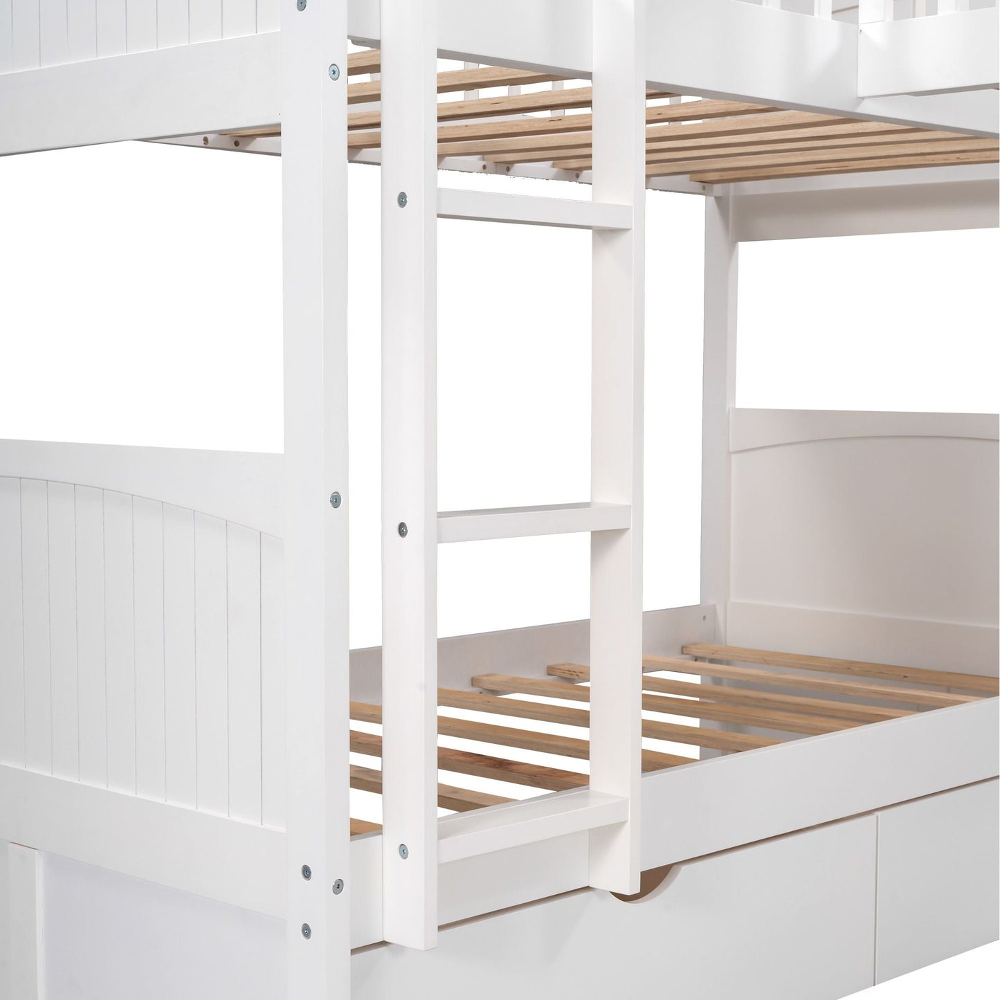Loft Style Twin Wood Bunk Bed with Two Drawers, Gray | Just Better Bunk Beds