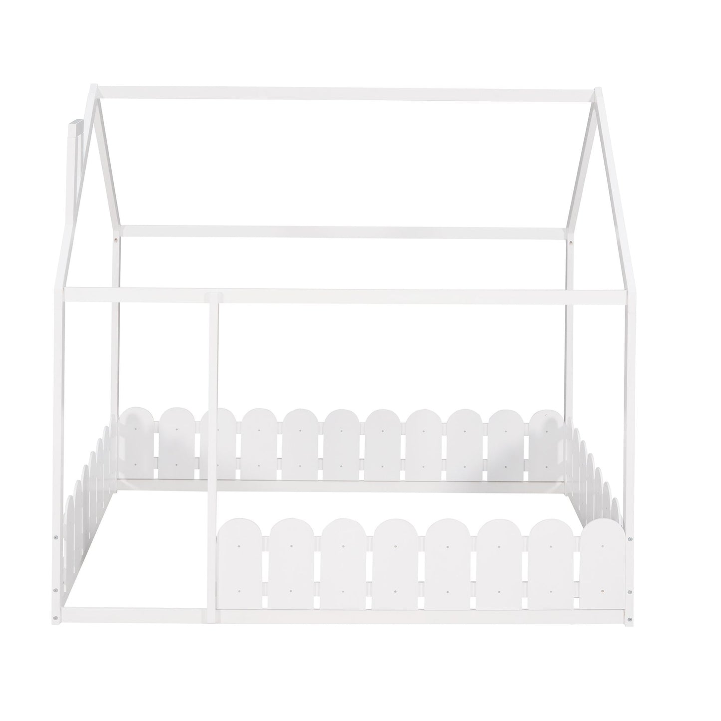 Kids Bedroom Full Wood Bed Frame with Protective Fence, White | Just Better Bunk Beds