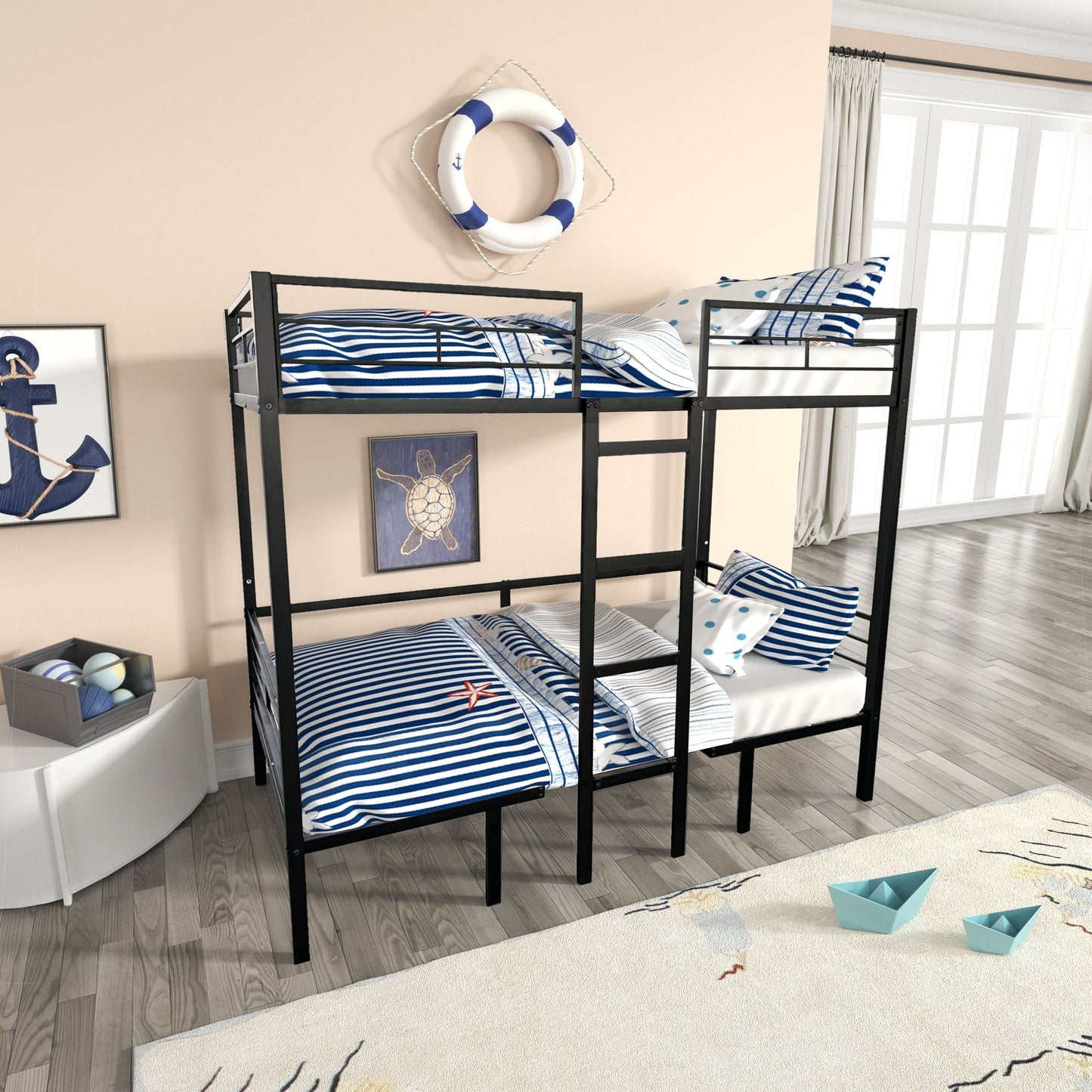 Transformable Full Over Full Wood Loft Bed with Table Set, Black | Just Better Bunk Beds