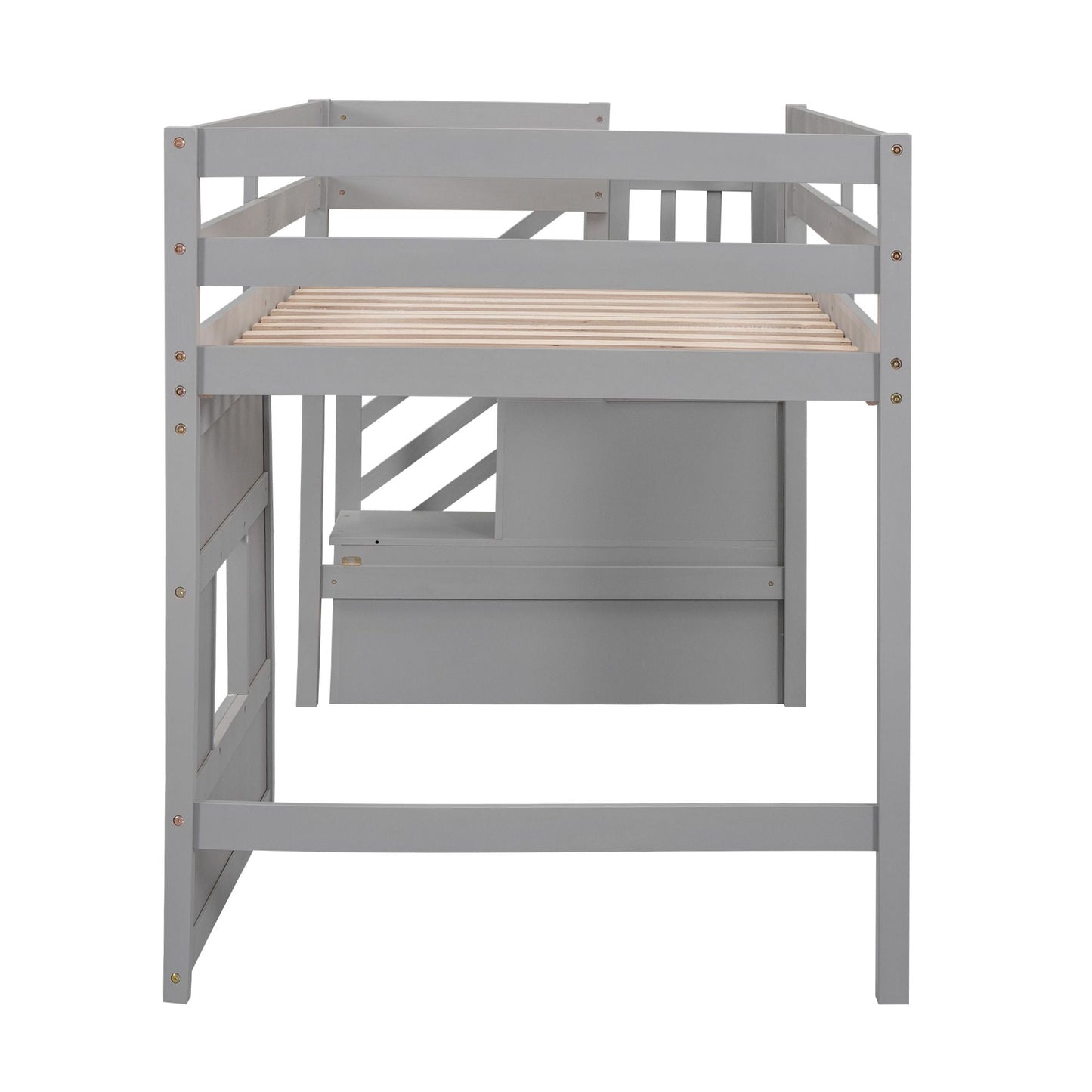 Space-Saving Twin Loft Wood Bed with Storage Staircase and Window, White | Just Better Bunk Beds