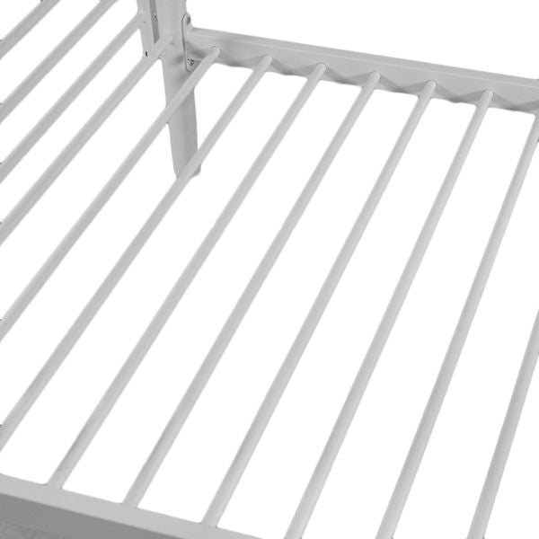 Kids Bedroom Twin Metal Bunk Bed with Ladder, White | Just Better Bunk Beds