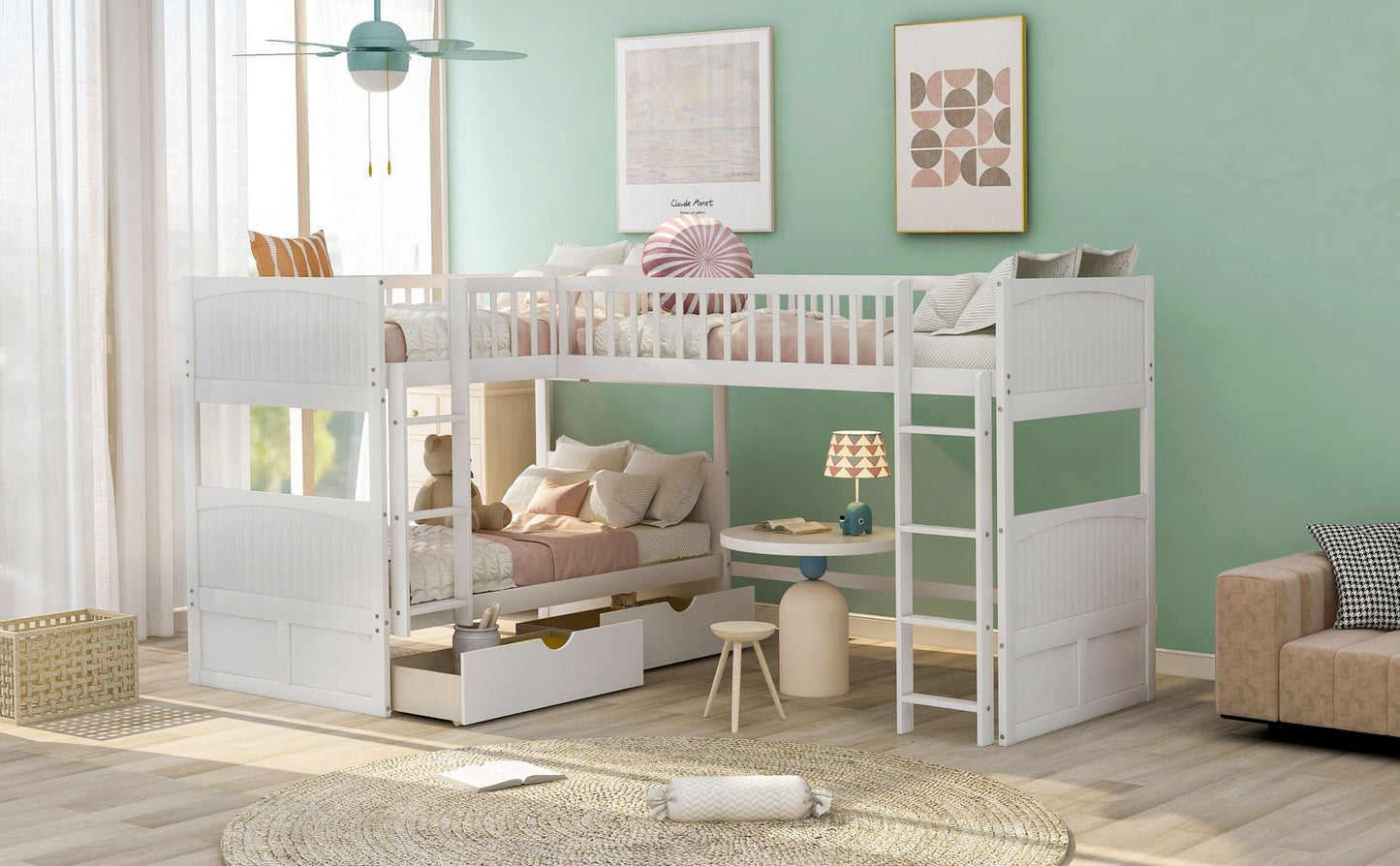 Loft Style Twin Wood Bunk Bed with Two Drawers, Gray | Just Better Bunk Beds