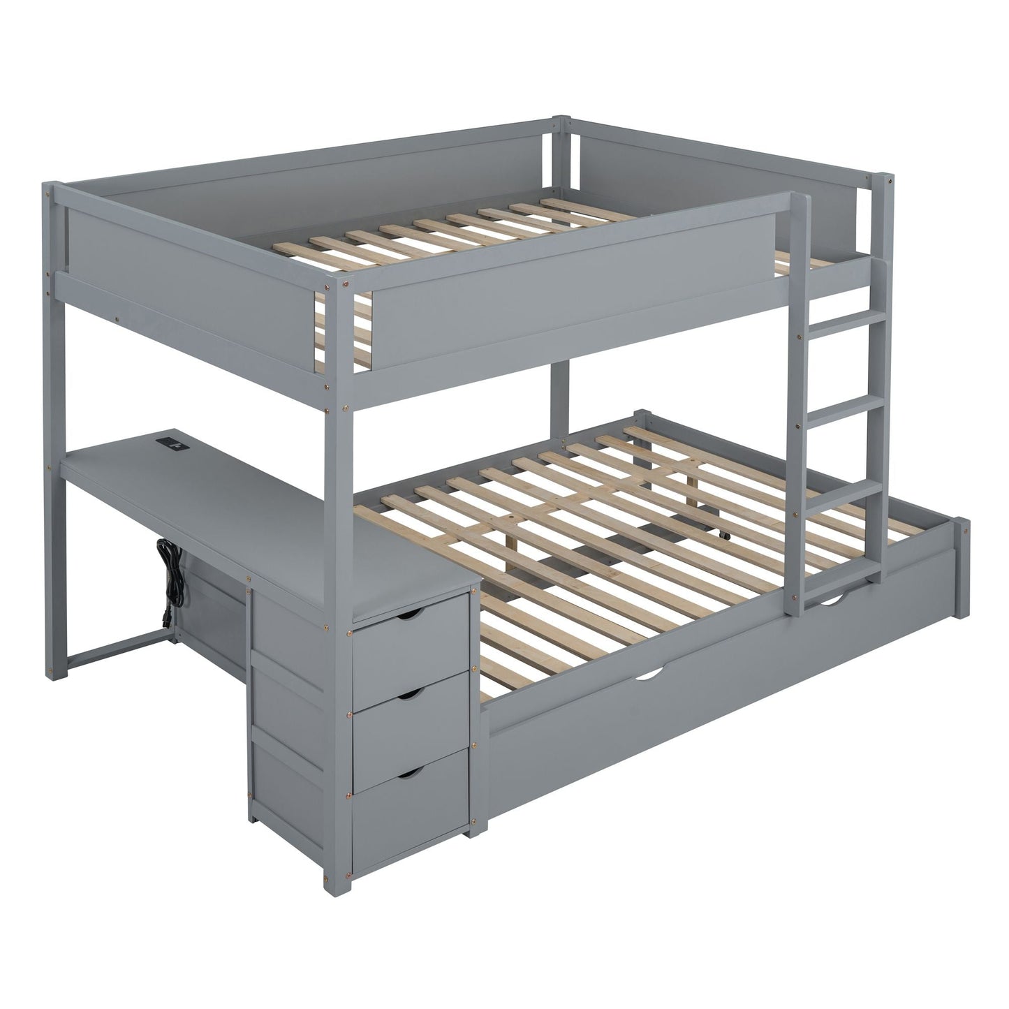 Shared Room Solution Full Over Full Wood Bunk Bed with Twin Trundle, Gray | Just Better Bunk Beds