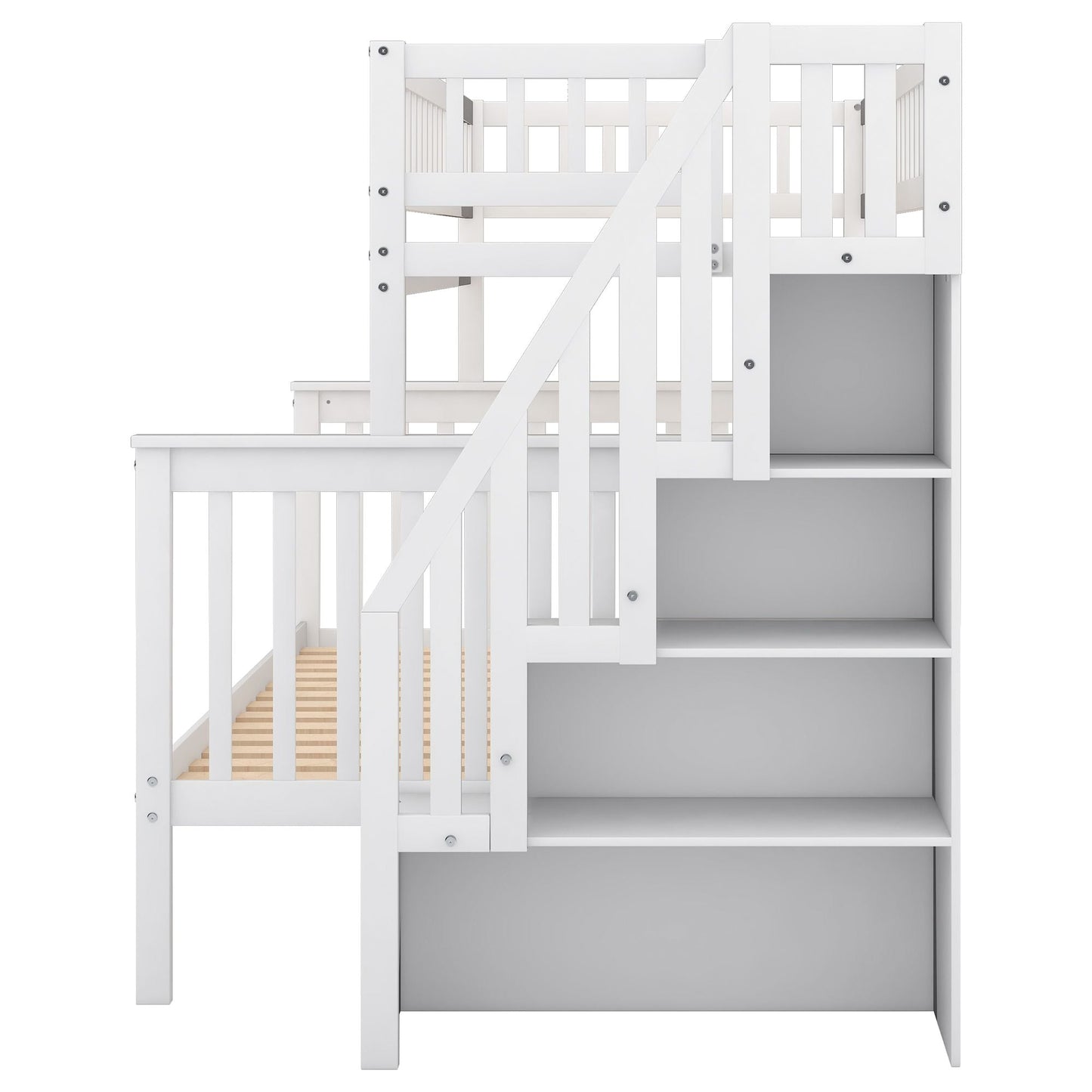 Twin over Full Stairway Bunk Bed with storage,  White