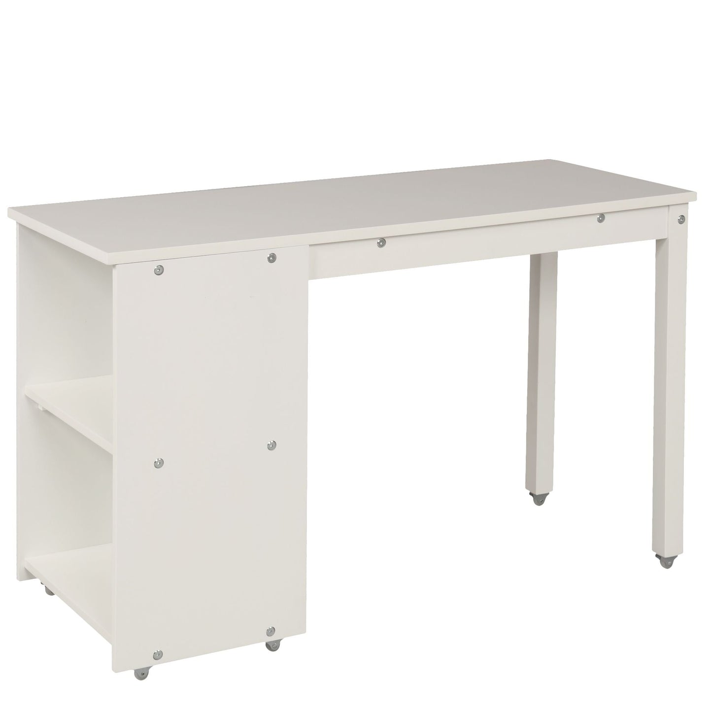 Kids Bedroom Twin Wood Loft Bed with Cabinet and Rolling Desk, White | Just Better Bunk Beds