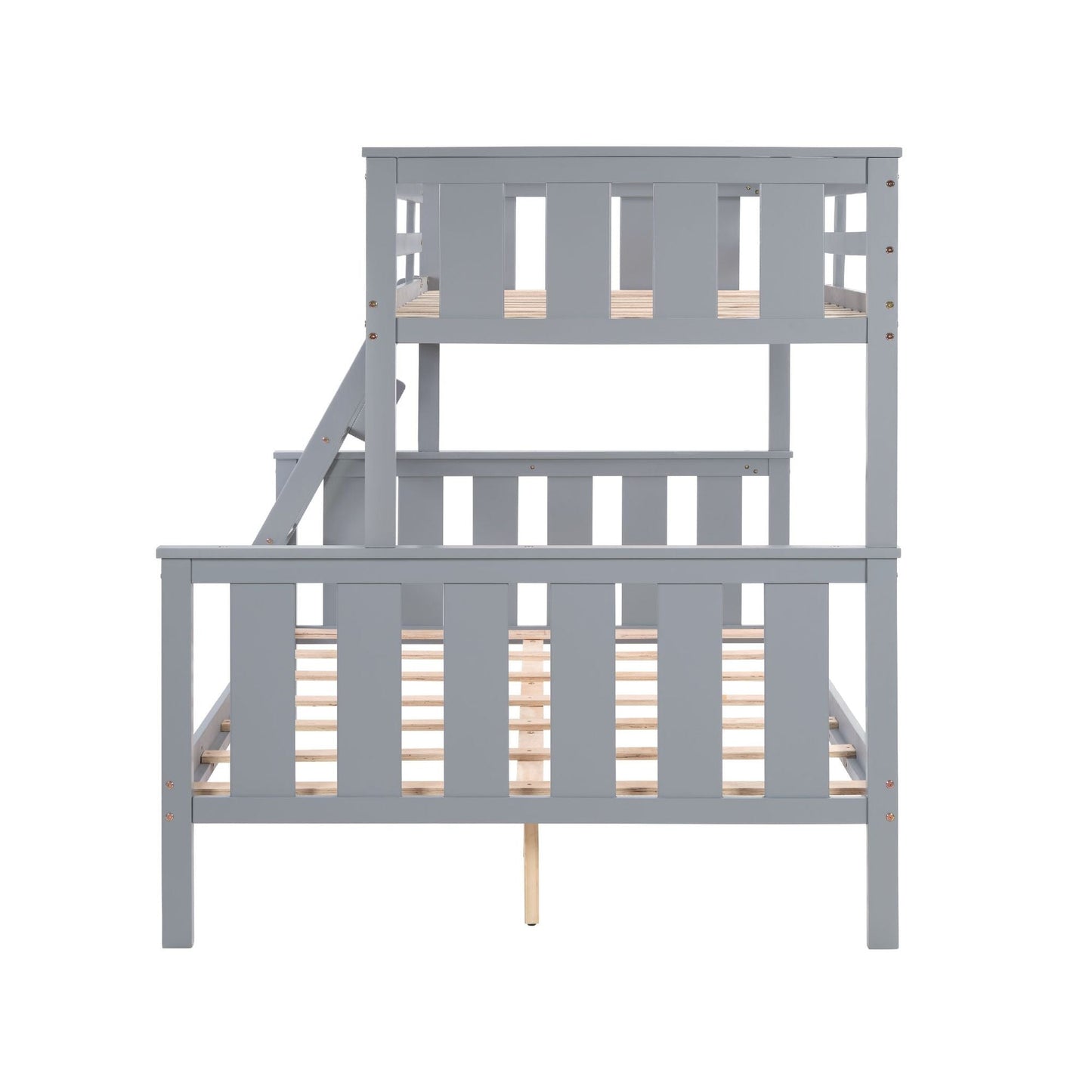 Kids Bedroom Twin Over Full Wood Bunk Bed with Flexible Ladder, Gray | Just Better Bunk Beds