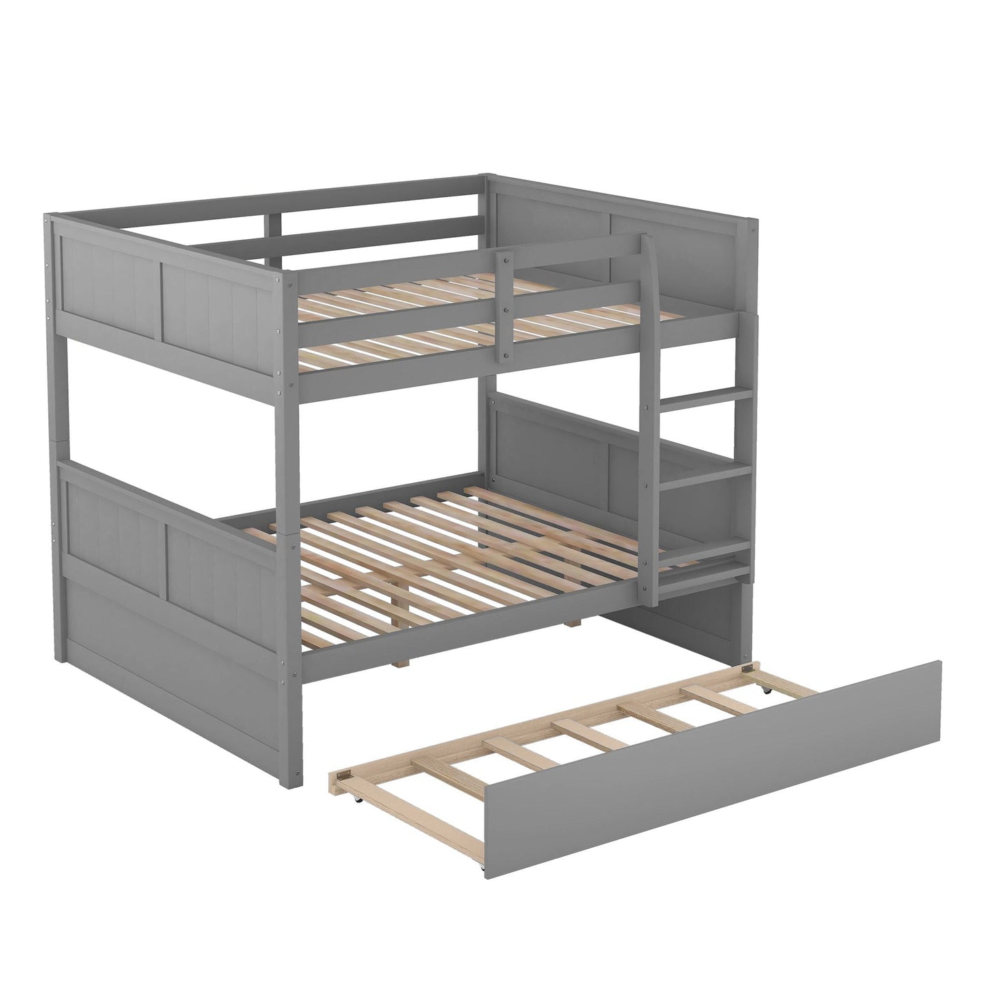 Shared Room Solution Full Over Full Wood Bunk Bed with Twin Trundle, White | Just Better Bunk Beds