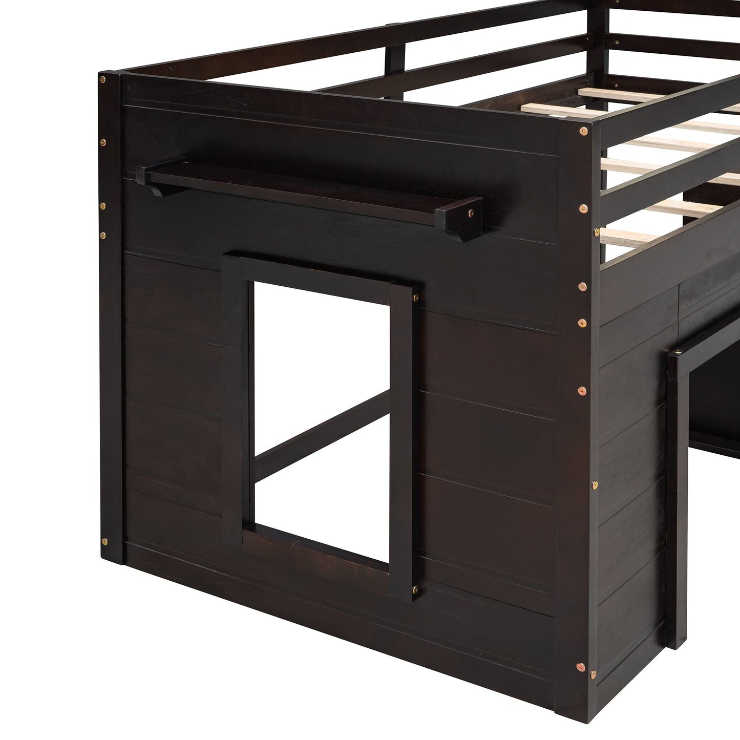 Kids Bedroom Twin Wood Loft Bed with Cabinet and Shelf, White | Just Better Bunk Beds