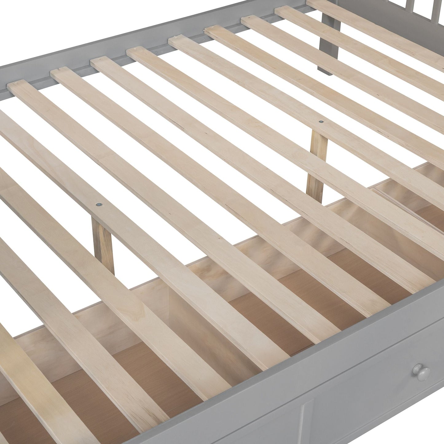 Twin over Full L-Shaped Bunk Bed With 3 Drawers,  Ladder and Staircase - Gray