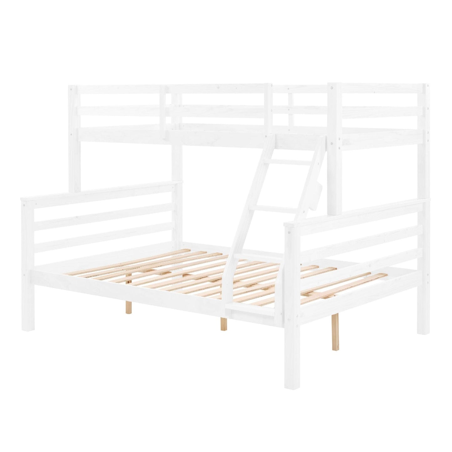 Kids Bedroom Twin Over Full Wood Bunk Bed with Thick Posts, High Guardrail, Ladder, White | Just Better Bunk Beds