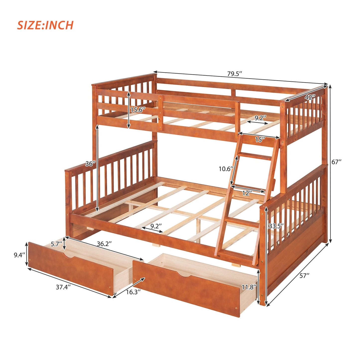 Heavy-Duty Twin Over Full Wood Bunk Bed with Ladders and Two Storage Drawers, White | Just Better Bunk Beds