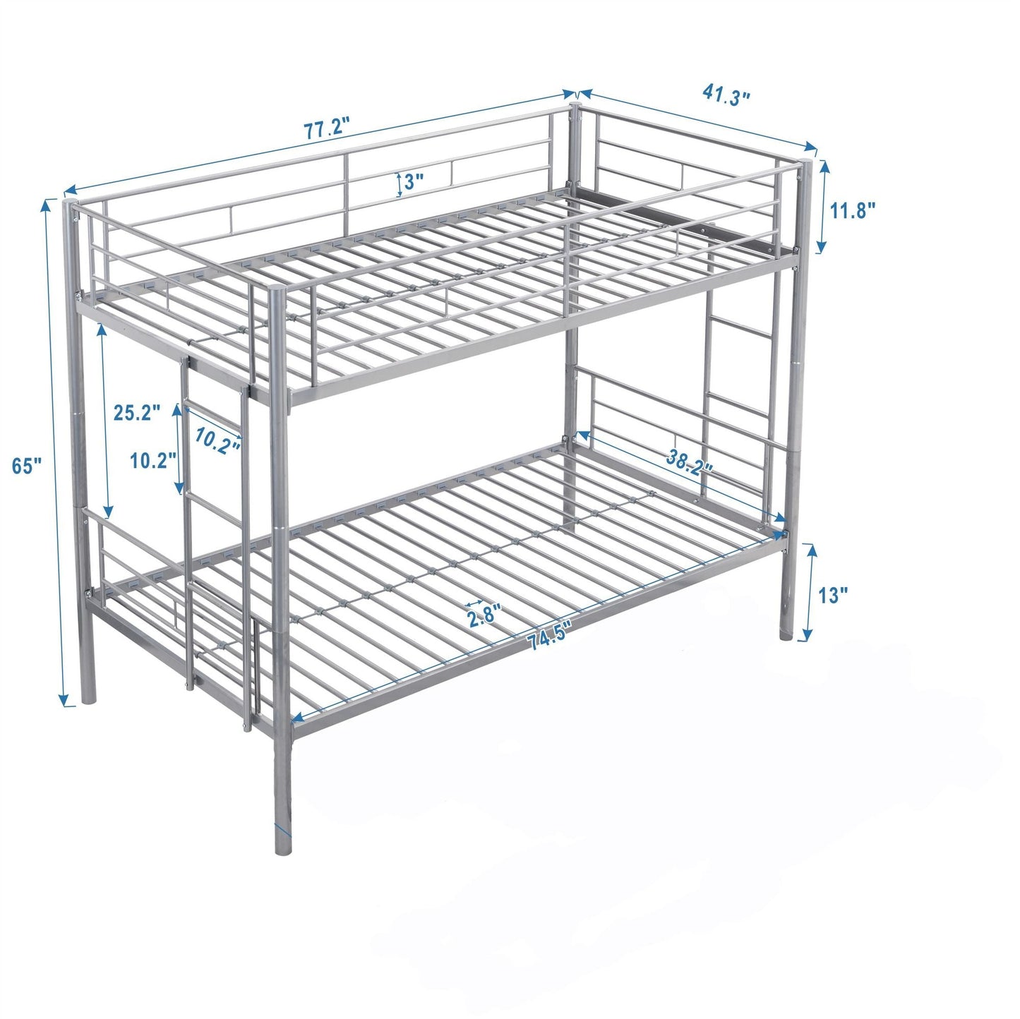 Shared Room Solution Twin Over Twin Metal Bunk Bed with 2 Ladders and Full-Length Guardrail, Black | Just Better Bunk Beds