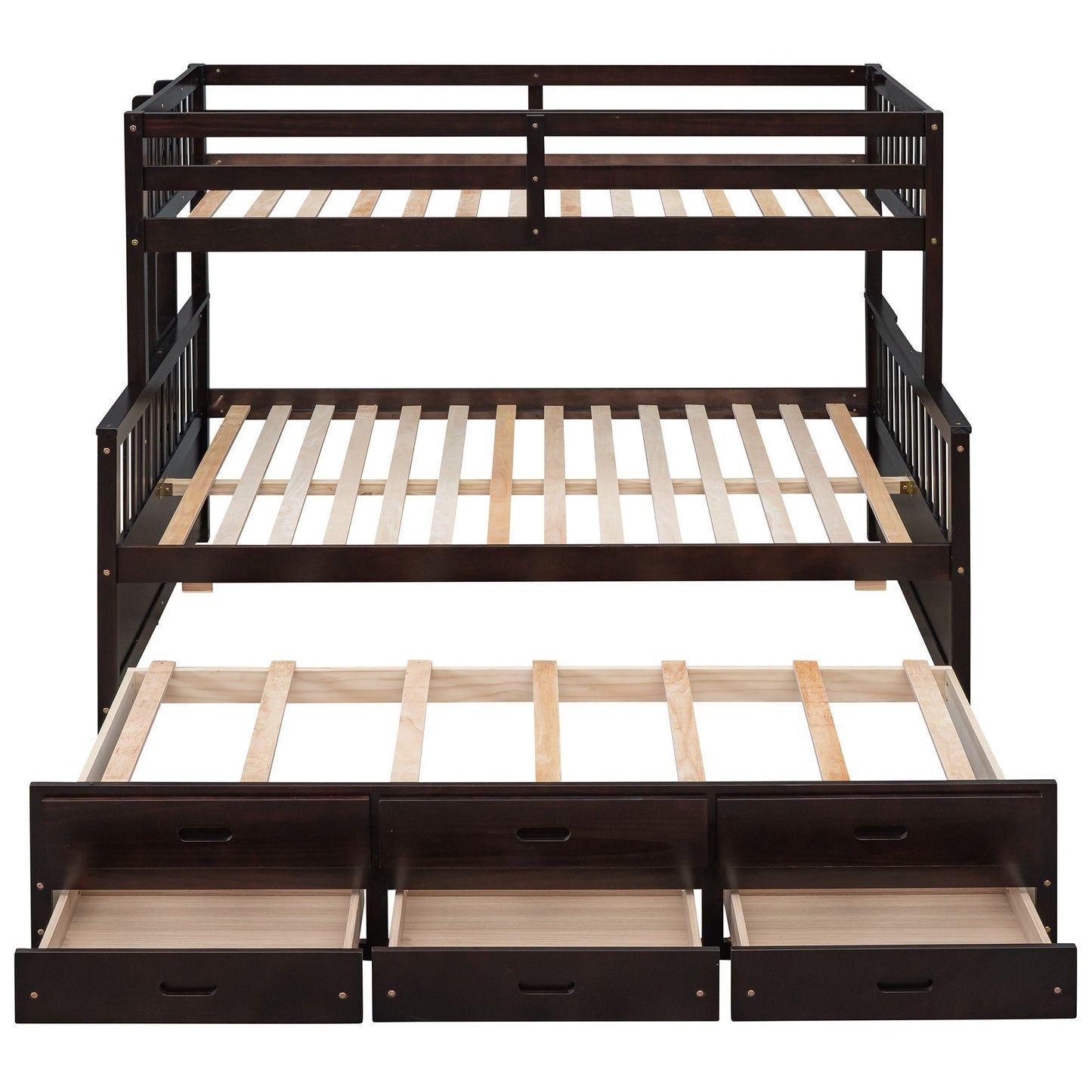 Shared Room Solution Twin Over Full Wood Bunk Bed with Twin Trundle and Drawers, White | Just Better Bunk Beds
