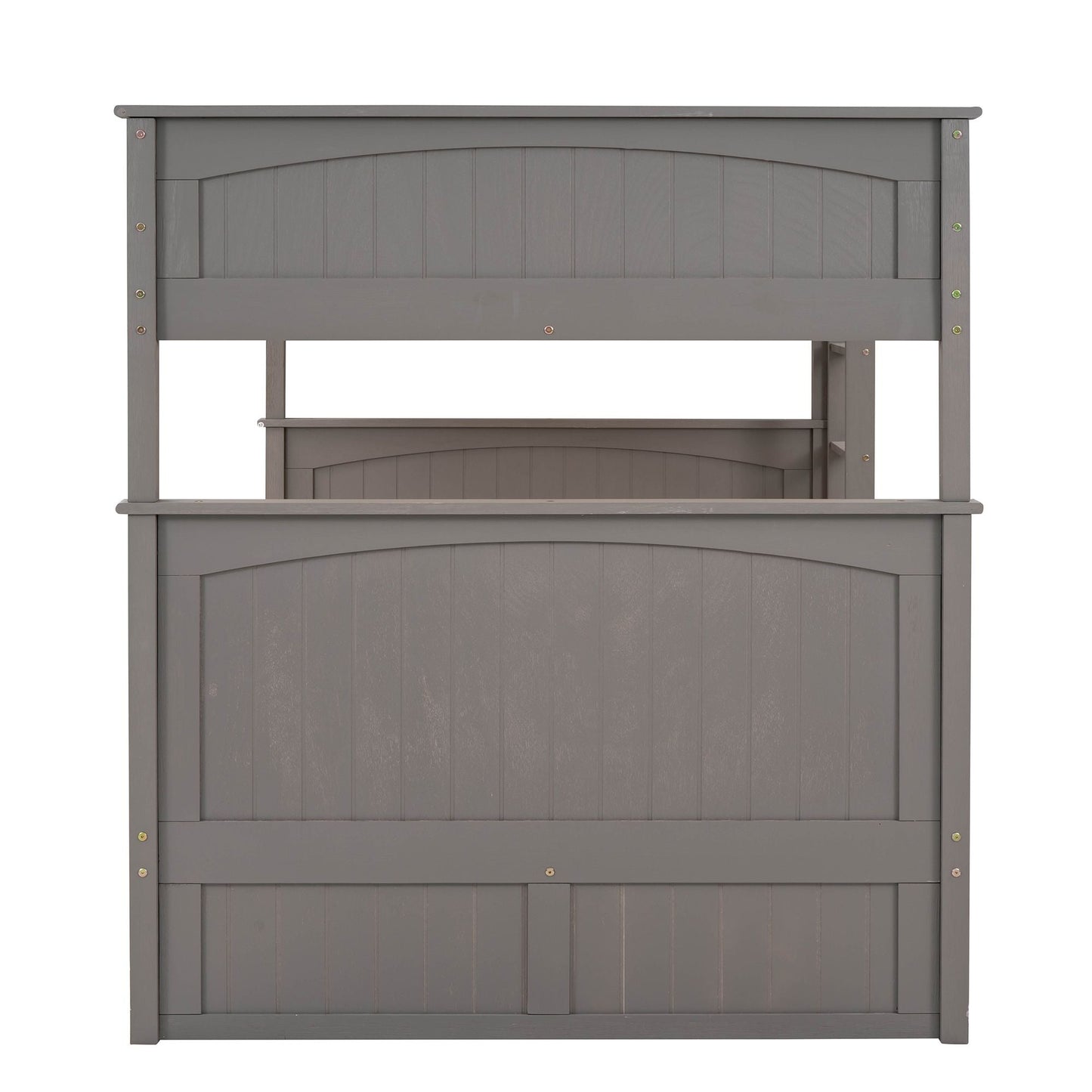 Shared Room Solution Full Over Full Pine Wood Bunk Bed with Twin Trundle and Guardrails, Brushed Gray | Just Better Bunk Beds
