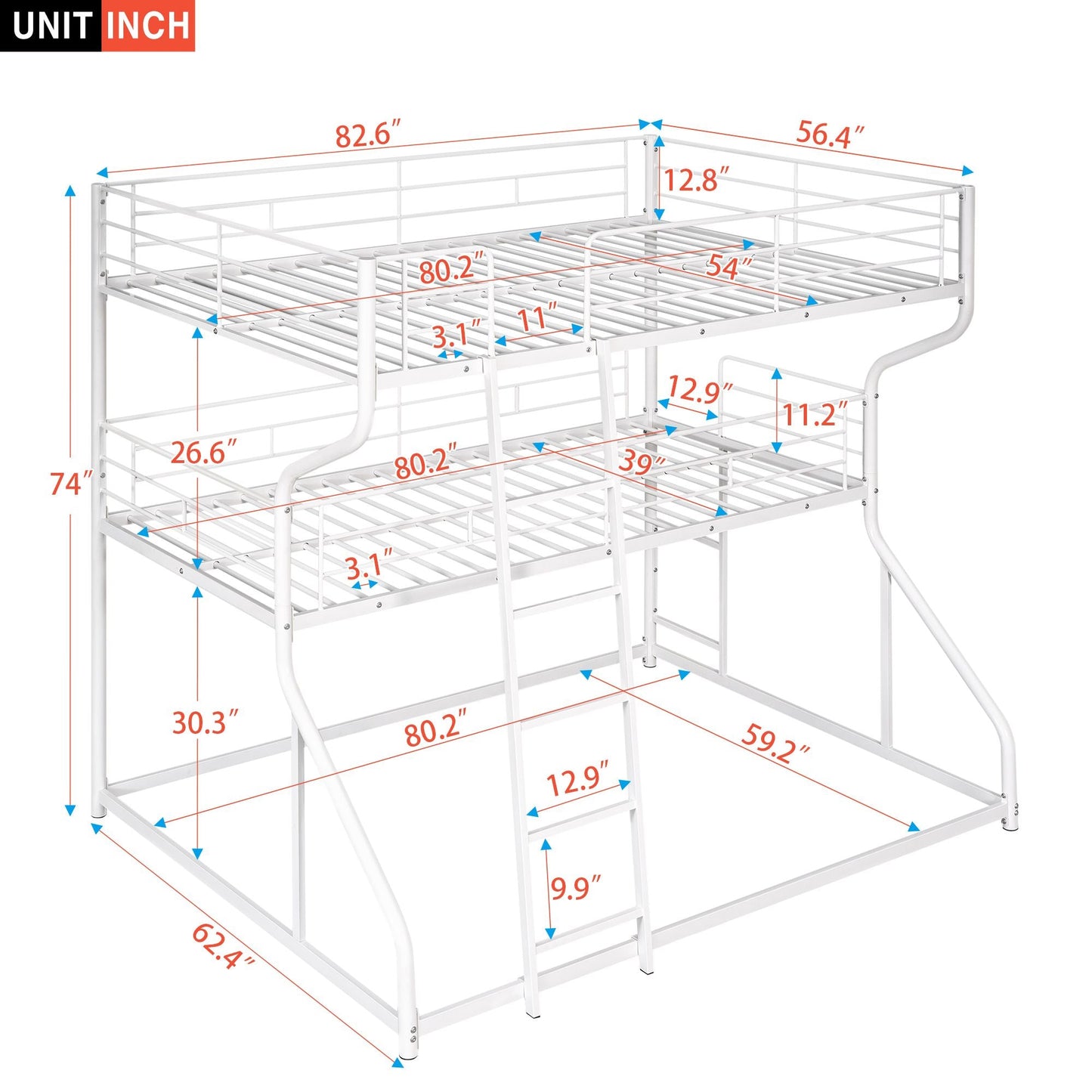 Shared Room Solution Full XL Over Twin XL Over Queen Wood Triple Bunk Bed, White | Just Better Bunk Beds