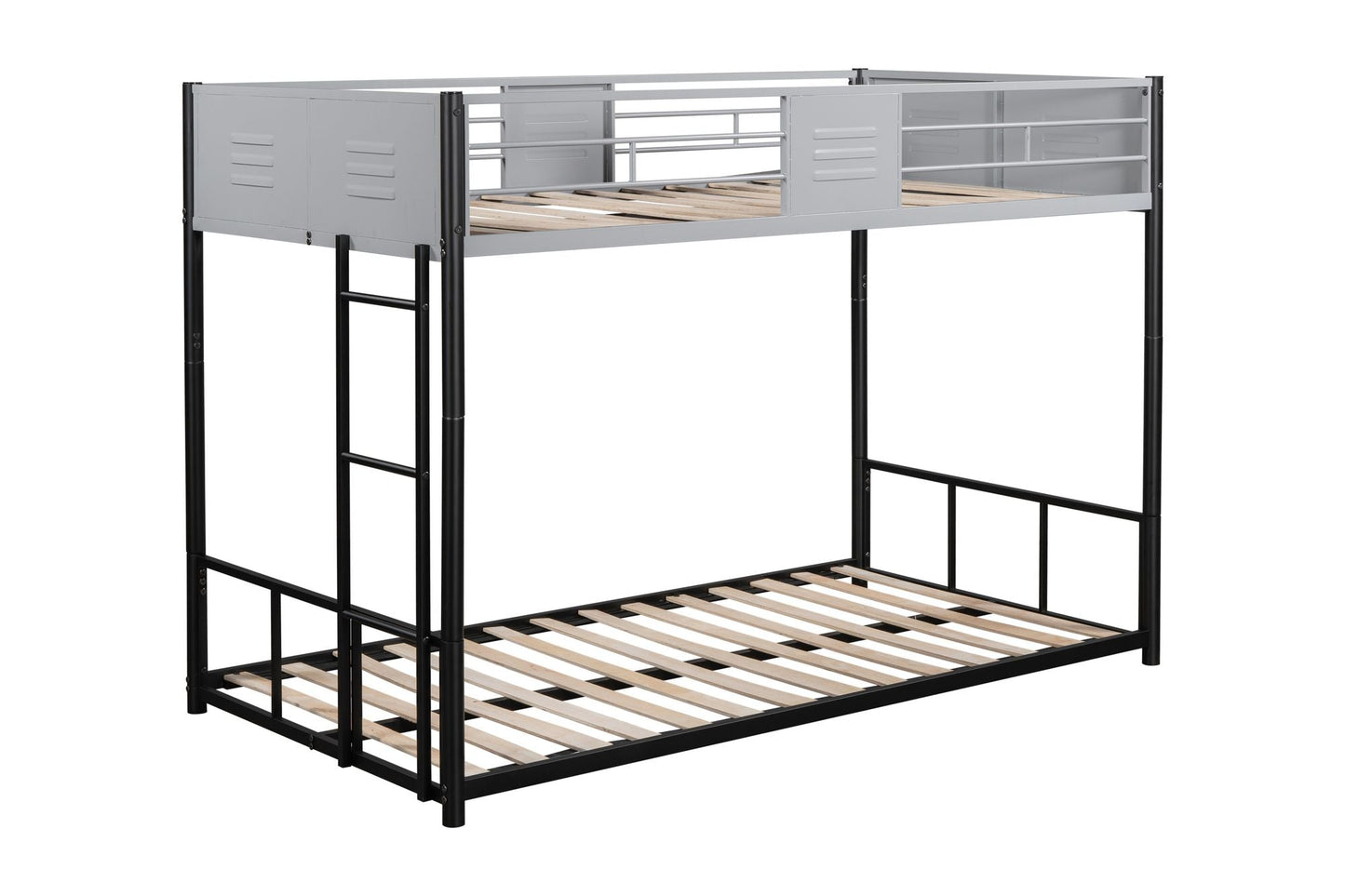 Heavy-Duty Twin Over Twin Metal Bunk Bed with Vent Board, Black | Just Better Bunk Beds