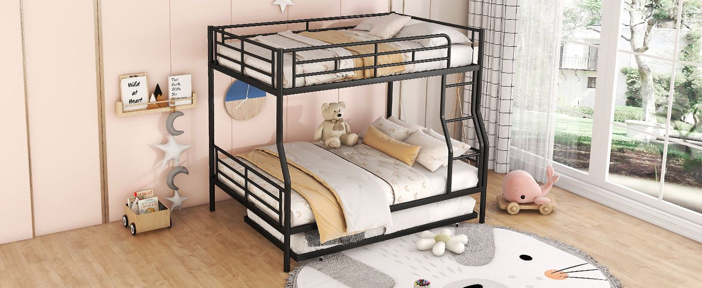 Space-Saving Full XL Over Queen Metal Bunk Bed with Trundle, Black | Just Better Bunk Beds