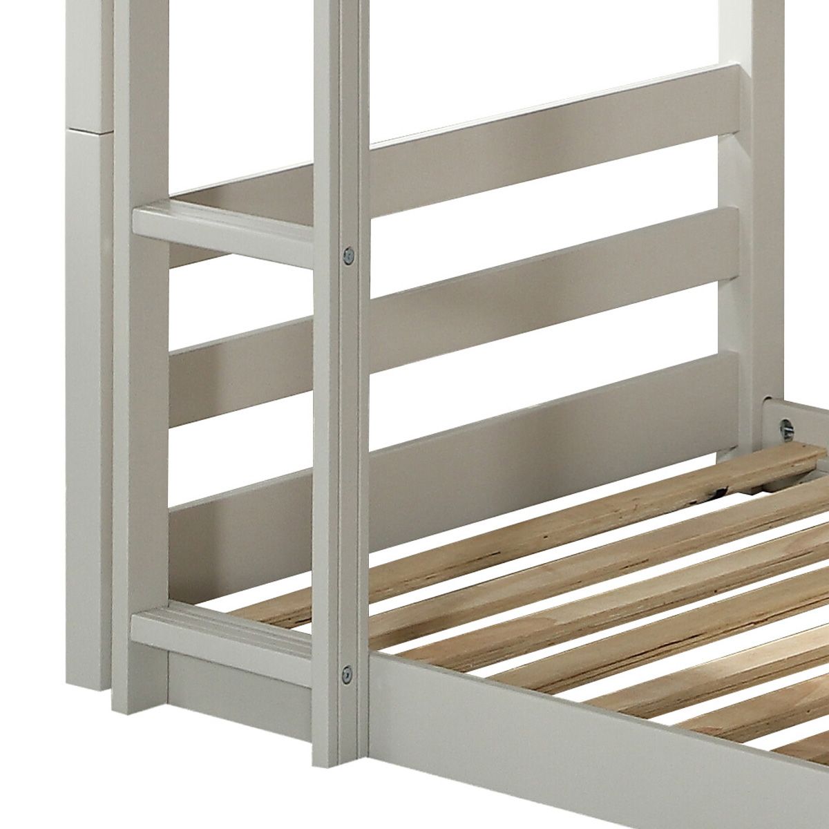 Heavy-Duty Twin Wood Triple Bunk Bed with Safety Guardrails, Space-Saving Design, Easy Assembly, Gray | Just Better Bunk Beds