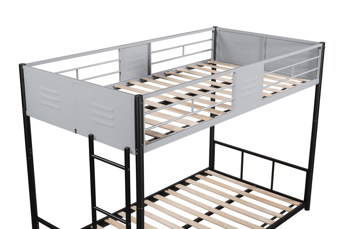 Heavy-Duty Twin Over Twin Metal Bunk Bed with Vent Board, Black | Just Better Bunk Beds