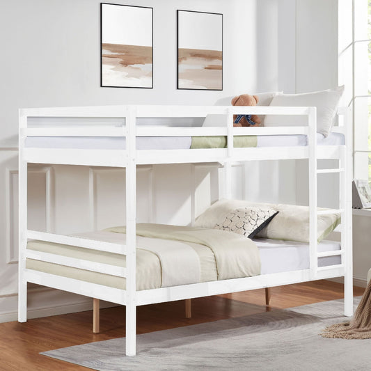 Dorm Room Full Over Full Wood Bunk Bed with Ladder and Guardrail, White | Just Better Bunk Beds