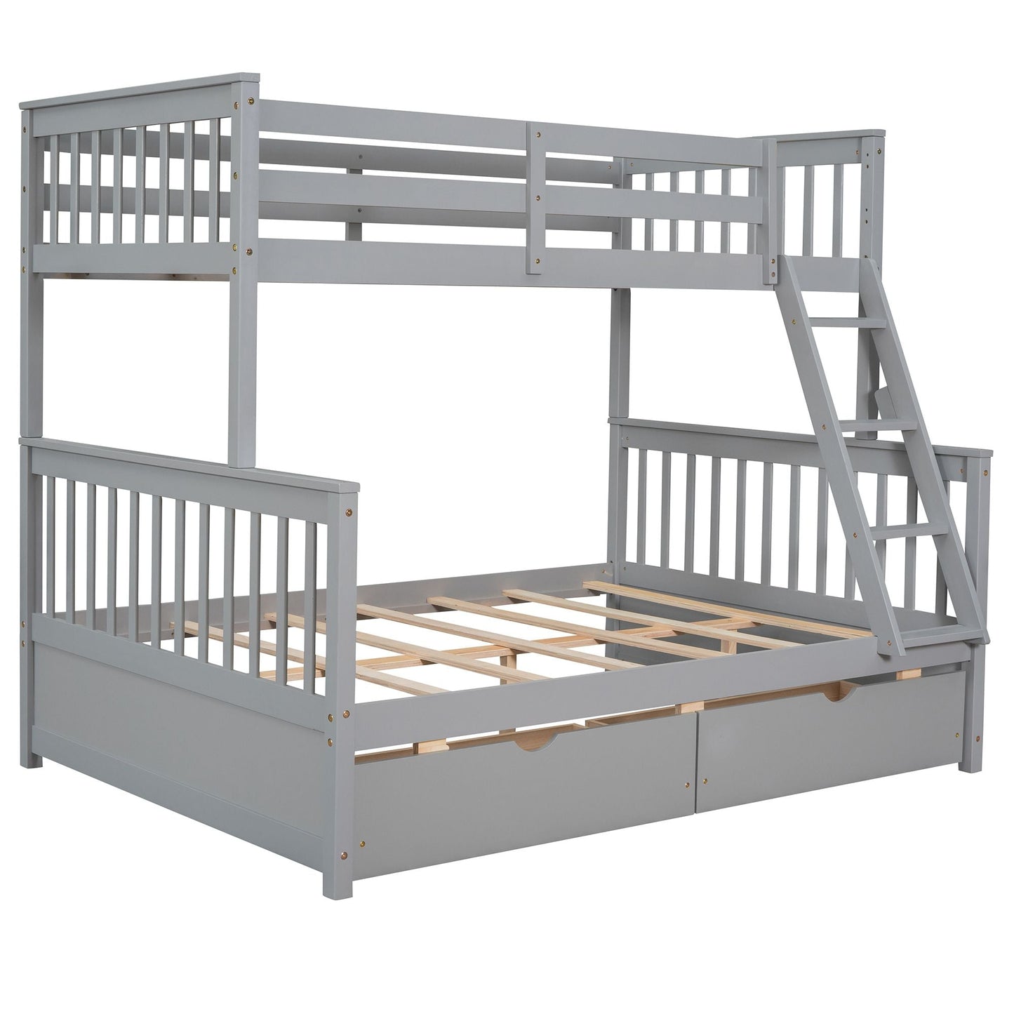 Kids Bedroom Twin Over Full Wood Bunk Bed with Ladders and Storage Drawers, Gray | Just Better Bunk Beds
