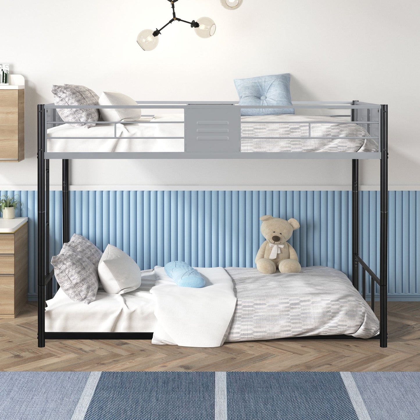 Heavy-Duty Twin Over Twin Metal Bunk Bed with Vent Board, Black | Just Better Bunk Beds