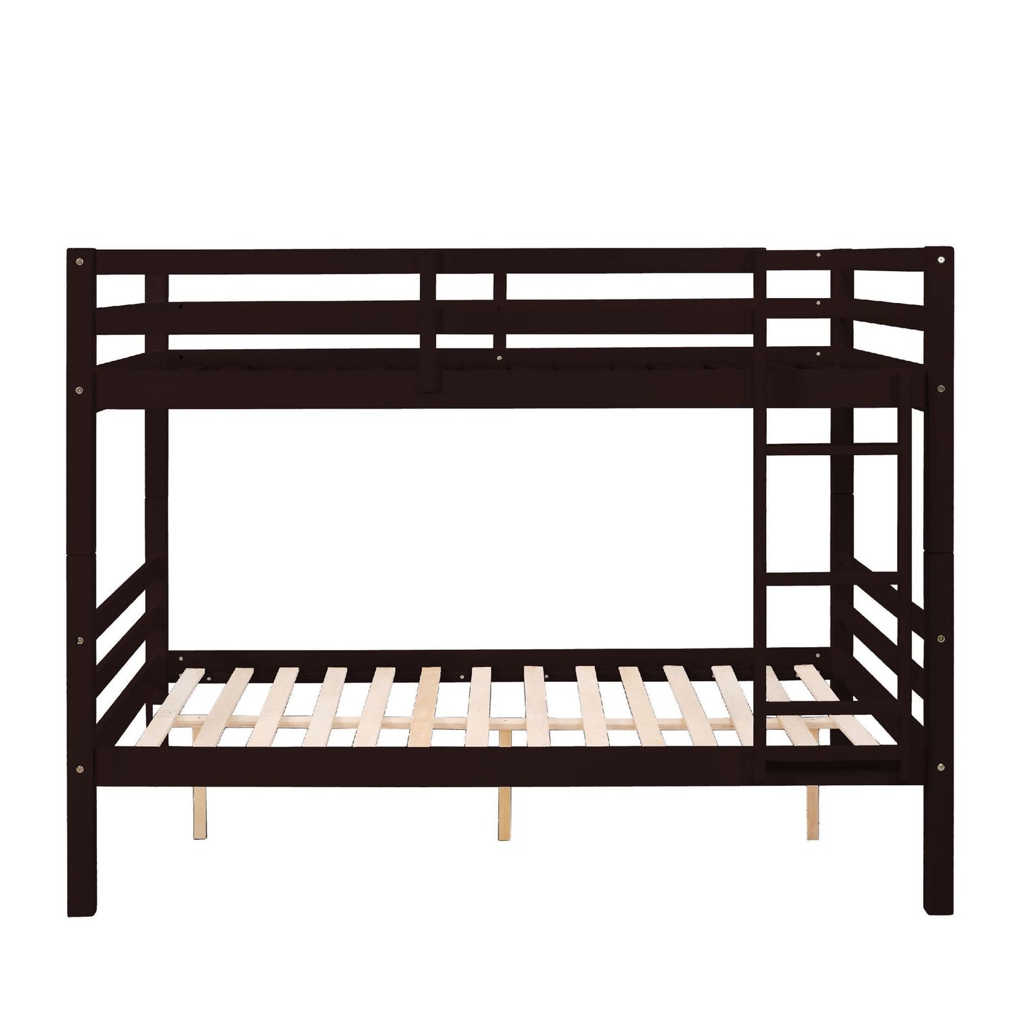 Durable Full Over Full Wood Bunk Bed with Thick Posts, High Guardrail, Ladder, Espresso | Just Better Bunk Beds