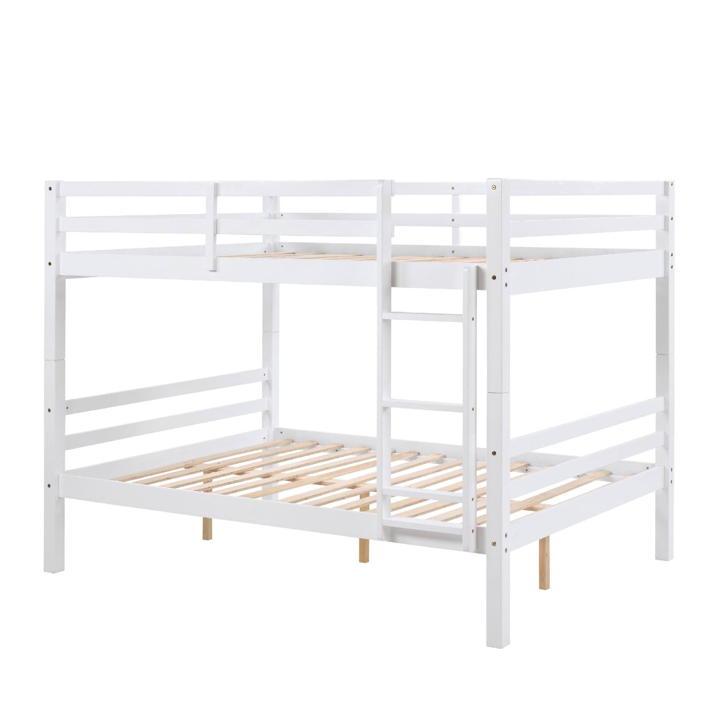 Kids Bedroom Full Over Full Wood Bunk Bed with Thick Posts, High Guardrail, Ladder, White | Just Better Bunk Beds
