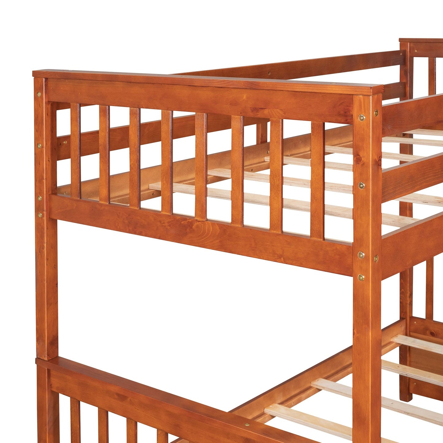 Space-Saving Twin Over Full Wood Bunk Bed with Ladders and Storage Drawers, Walnut | Just Better Bunk Beds