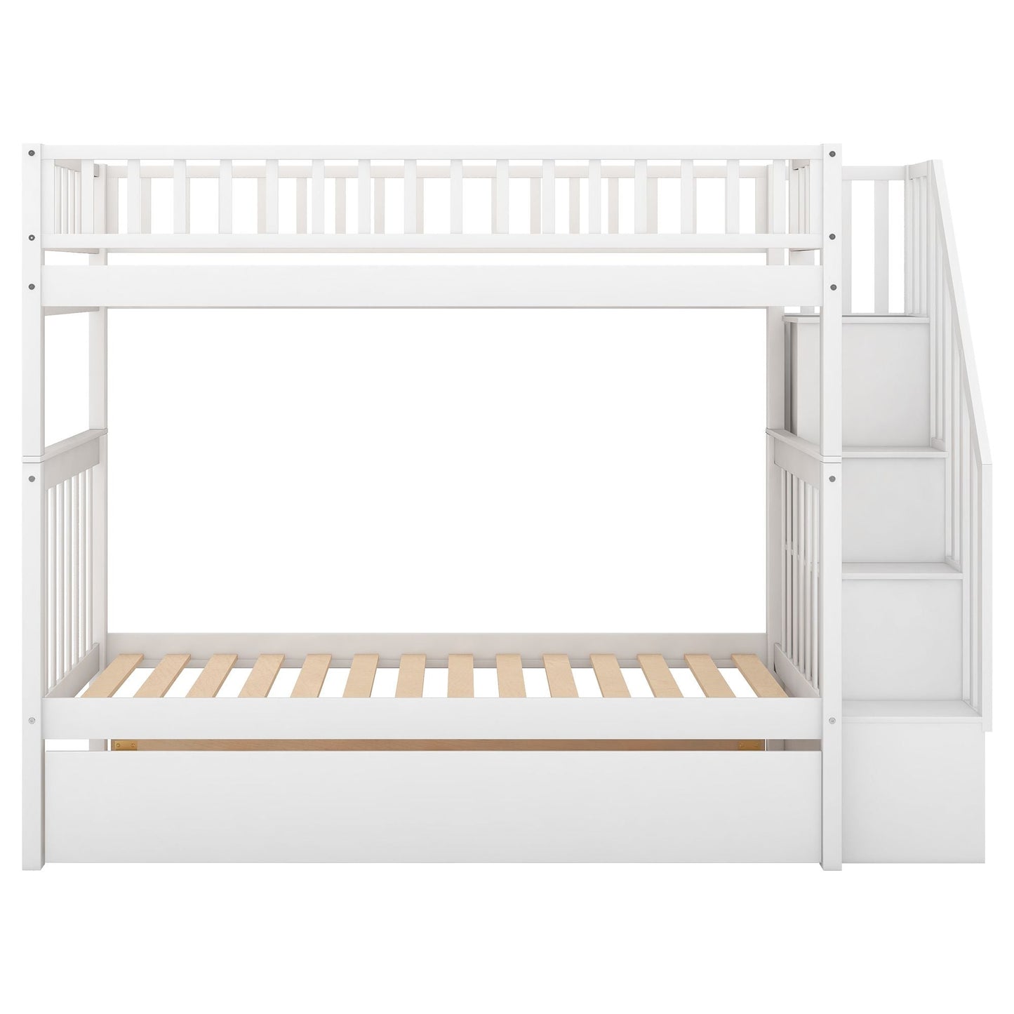 Shared Room Solution Twin Over Twin Wood Bunk Bed with Trundle and Storage, White | Just Better Bunk Beds