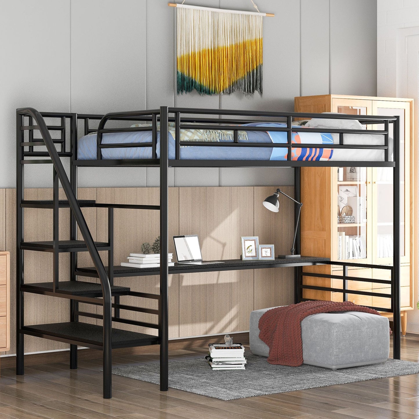 Space-Saving Twin Metal Loft Bed Frame with Desk, Black | Just Better Bunk Beds
