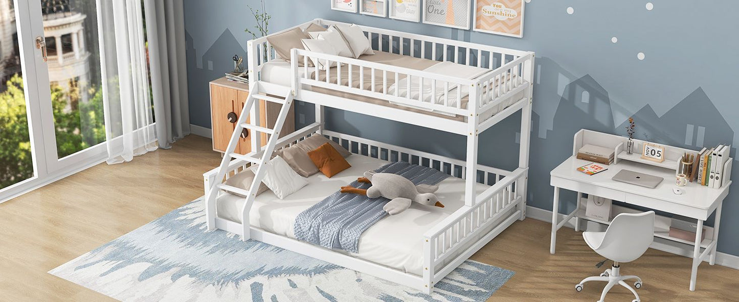 Shared Room Solution Twin XL Over Queen Wood Bunk Bed, White | Just Better Bunk Beds