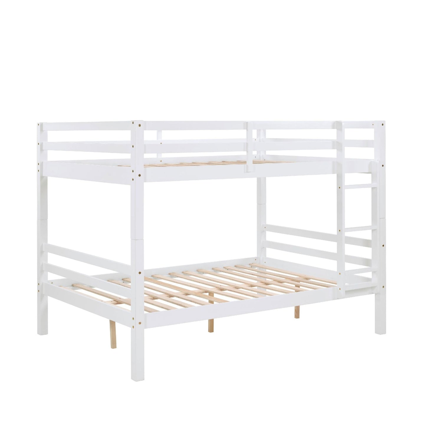 Kids Bedroom Full Over Full Wood Bunk Bed with Thick Posts, High Guardrail, Ladder, White | Just Better Bunk Beds