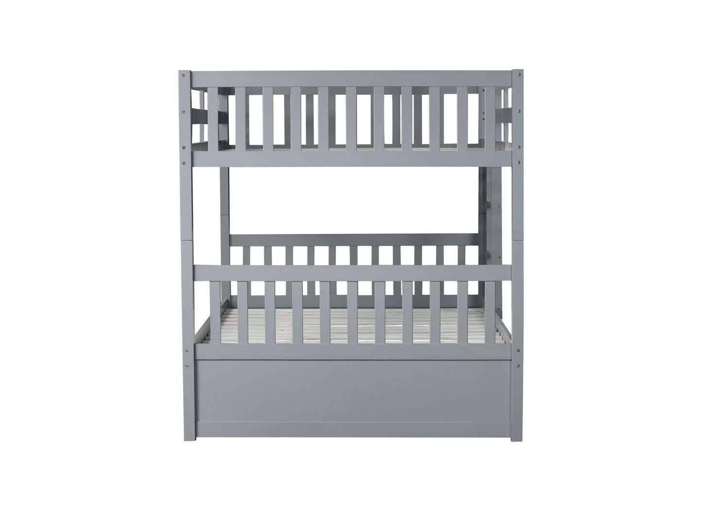 Convertible Full Over Full Wood Bunk Bed with Trundle and Ladder, Gray | Just Better Bunk Beds