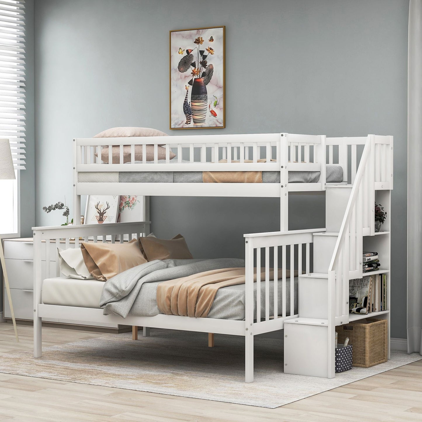 Twin over Full Stairway Bunk Bed with Storage
