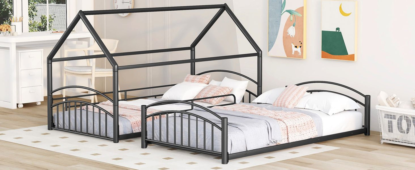 Kids Bedroom Twin Over Twin Metal Bunk Bed with Slide, Black | Just Better Bunk Beds